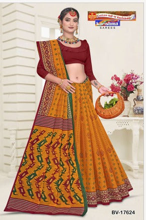 Yellow And Red Konark Kota Traditional Design Mulmul Pure Cotton Saree