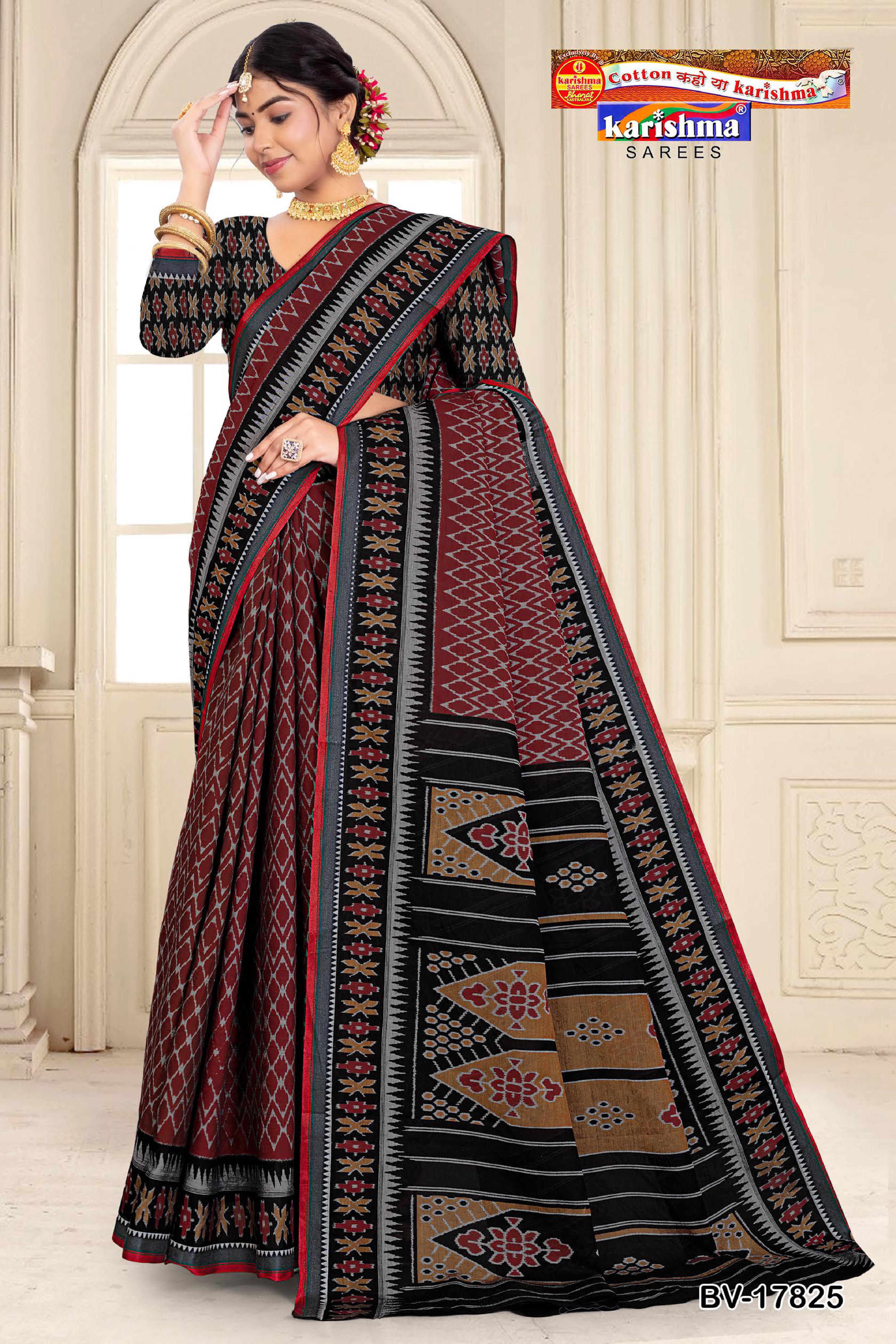 Black Pure Cotton Muslin (Soft) Saree With Elegant Ikat Print