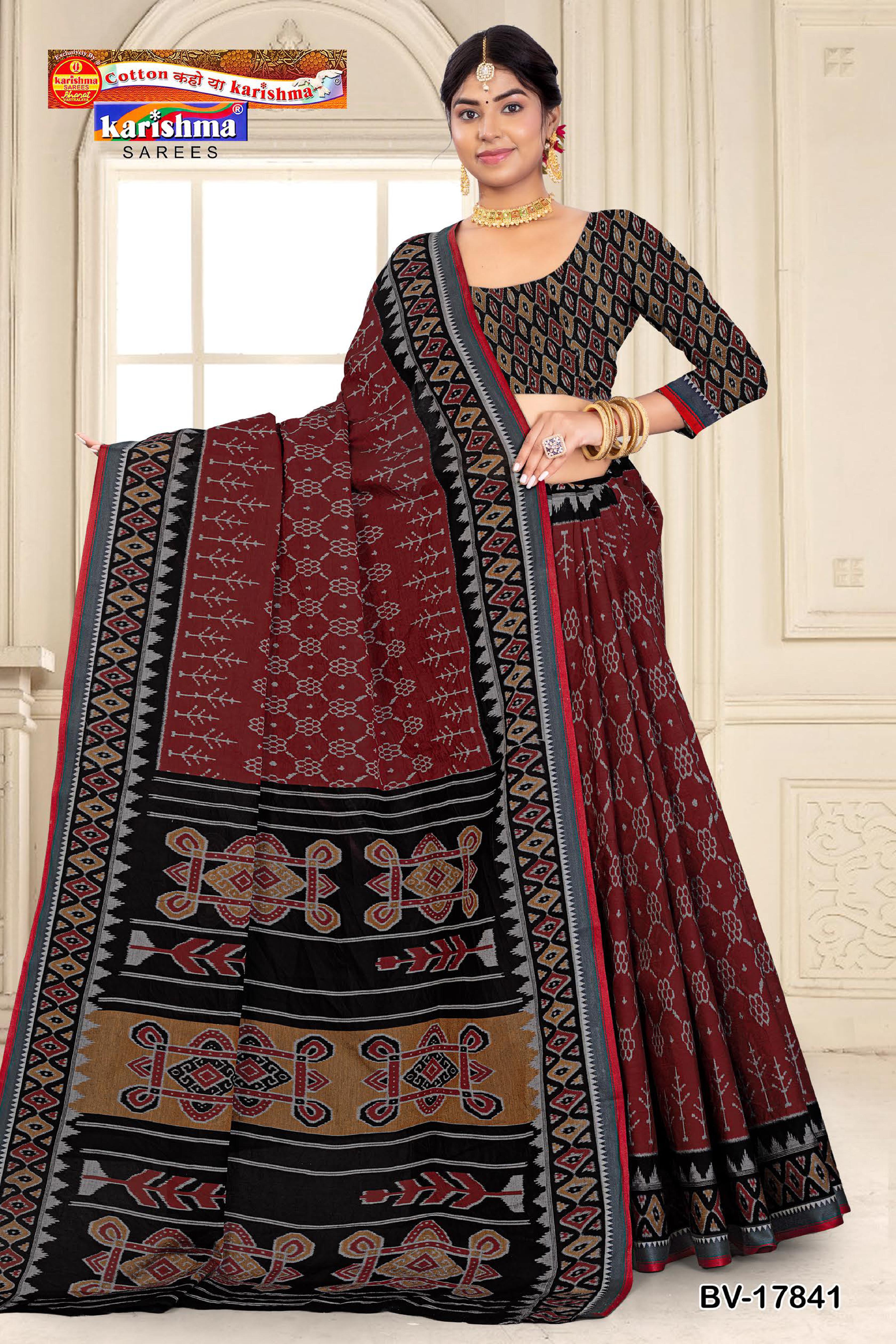 Black Pure Cotton Muslin (Soft) Saree With Elegant Ikat Print