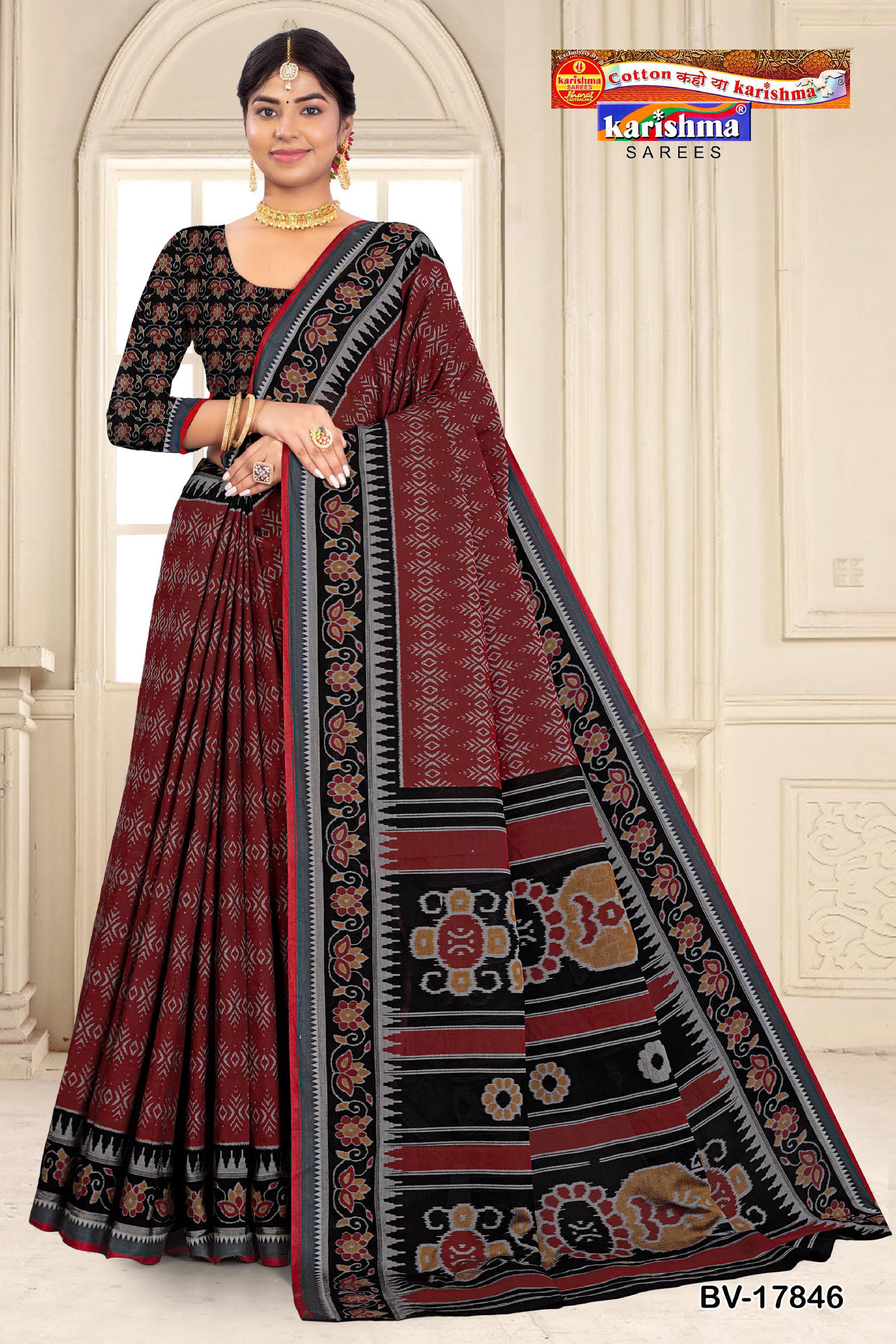 Black Pure Cotton Muslin (Soft) Saree With Elegant Ikat Print