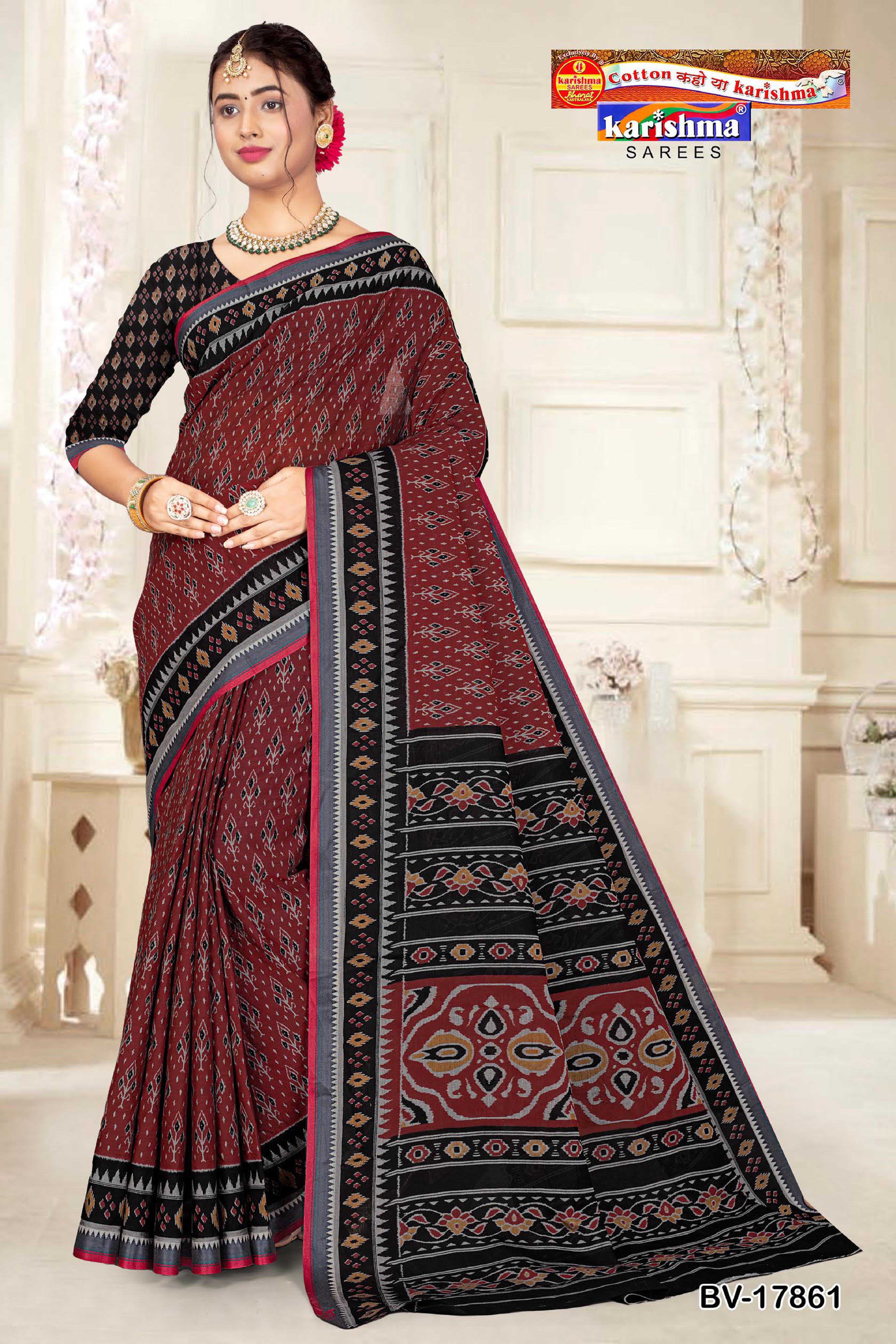 Black Pure Cotton Muslin (Soft) Saree With Elegant Ikat Print