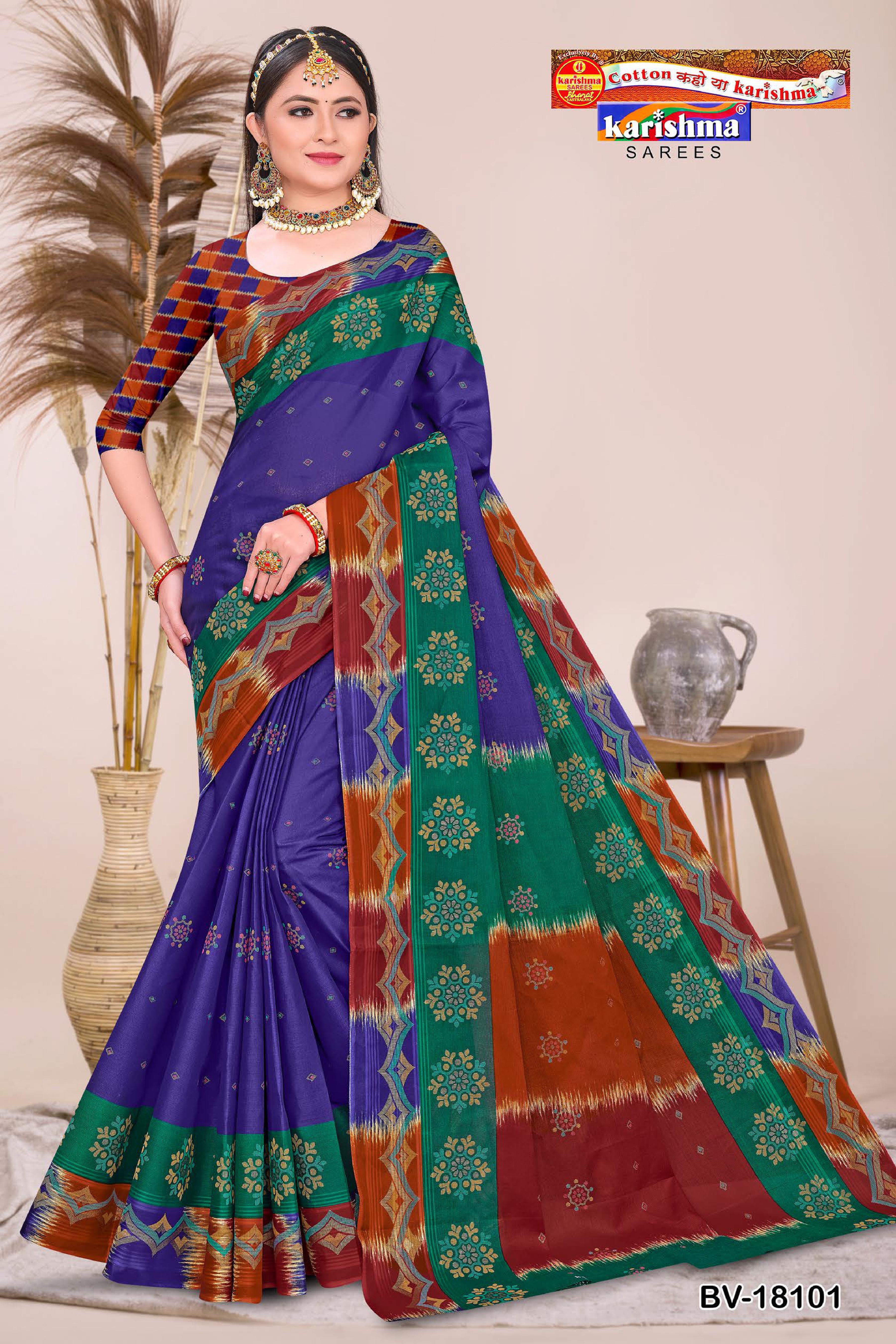 Dark Blue Pure Cotton (Medium Soft) Mulmul Saree With Traditional Design And Border