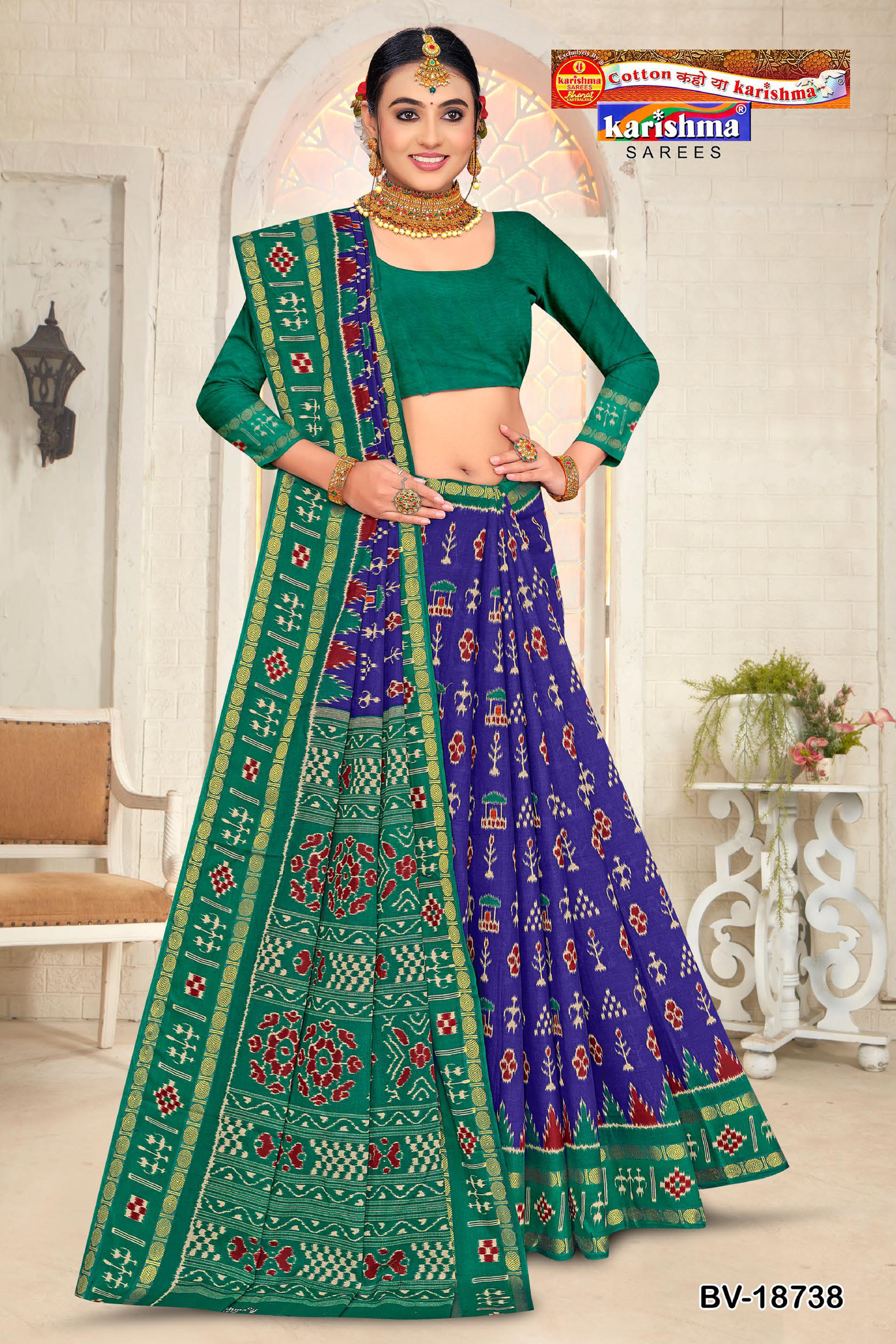 Purple And Green Pure Cotton Malai ( Soft ) Saree With Ikat Style Design