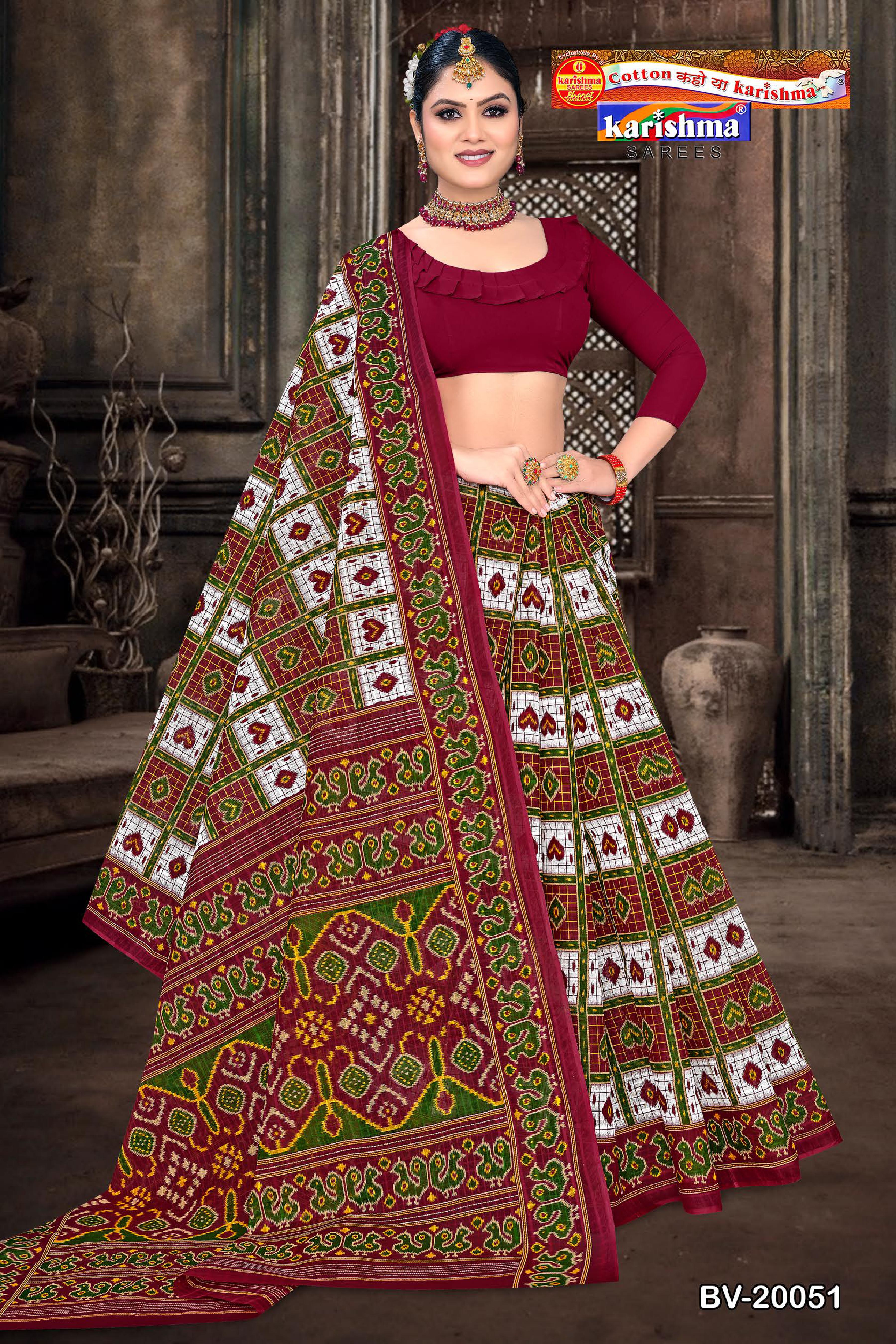 Maroon Pure Cotton Mulmul (Stiff) Saree With Ikat Style Design