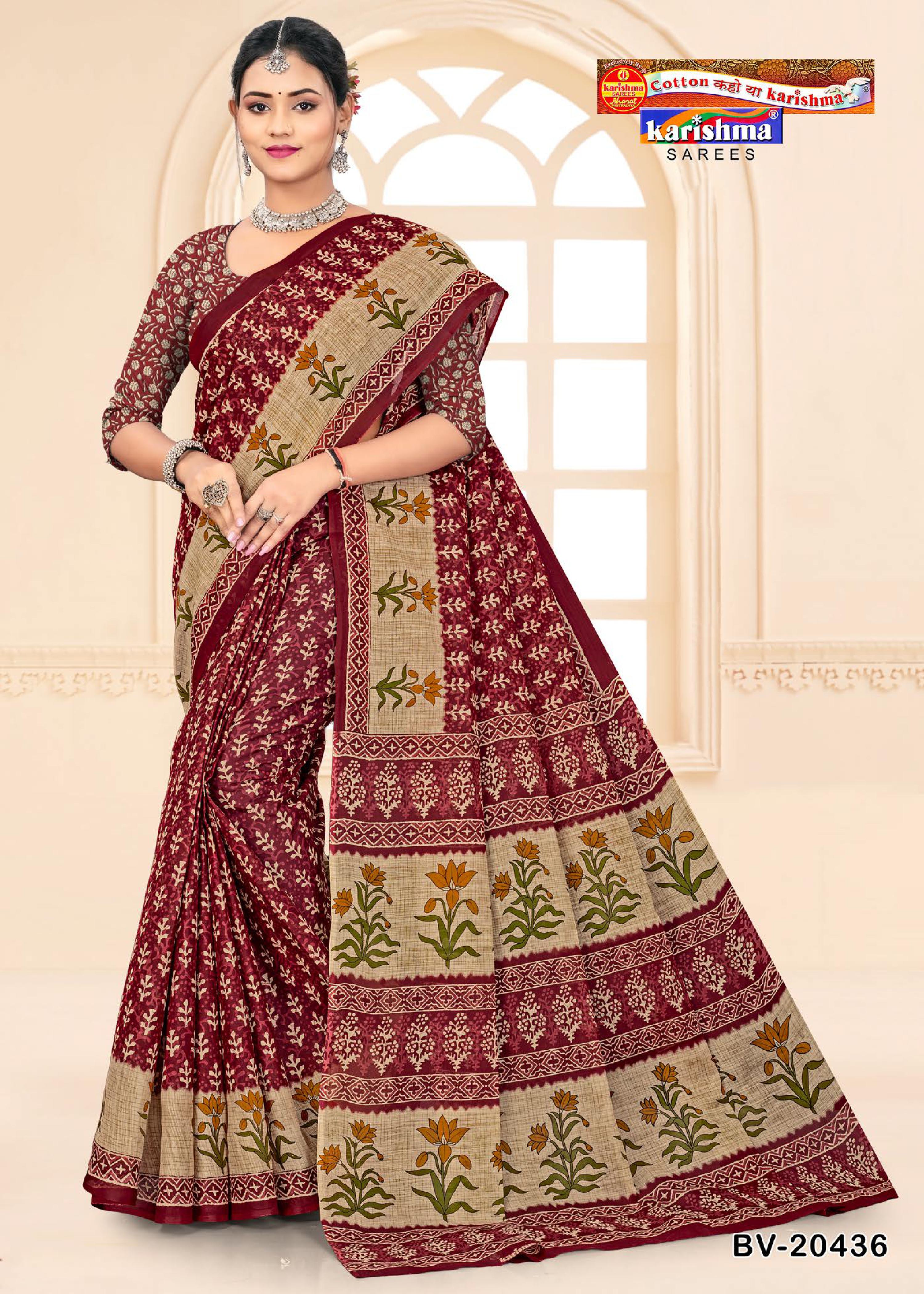 Maroon Pure Cotton Mulmul (Medium Soft) Saree With Beautiful Floral Print Allover