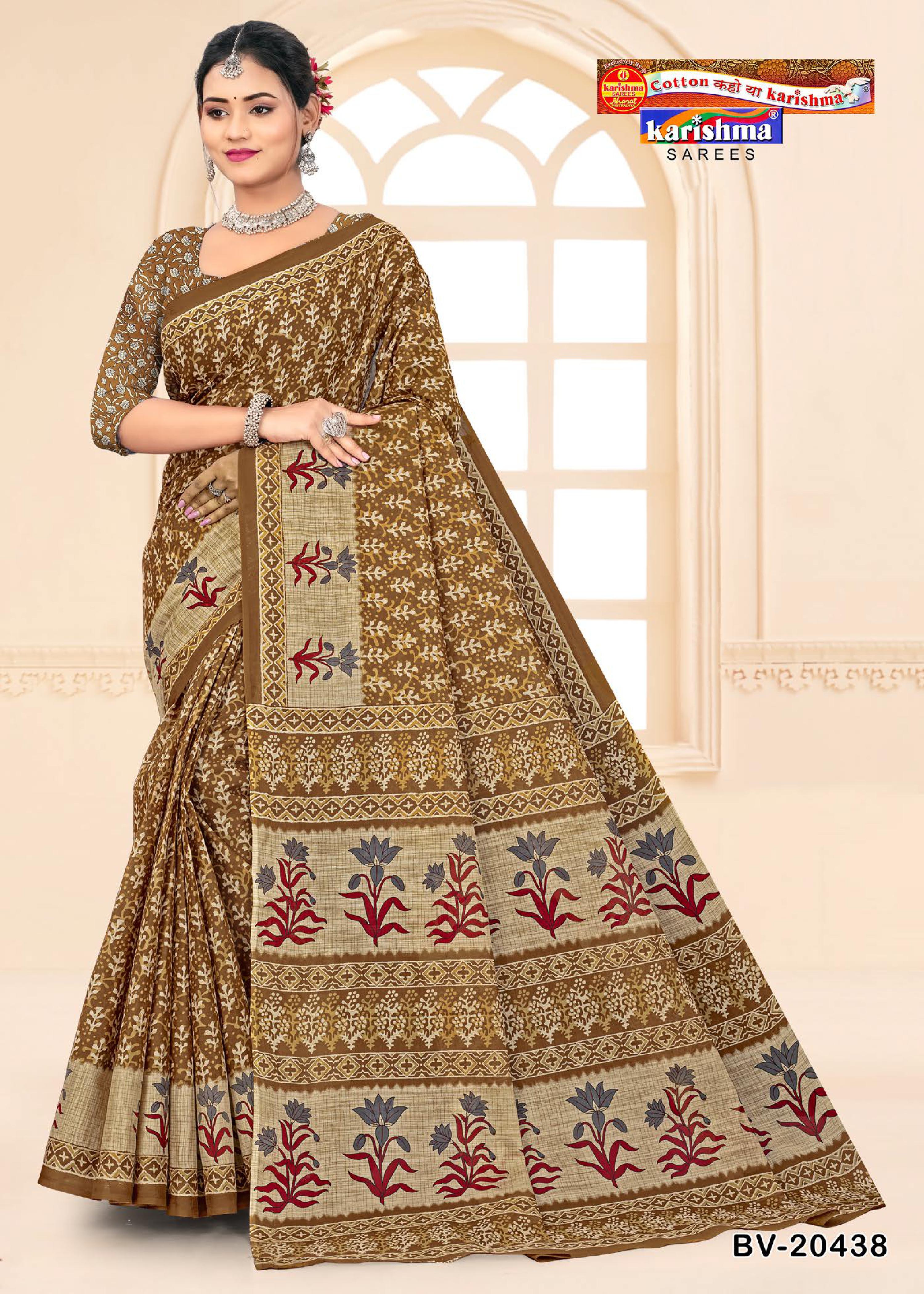 Brown Pure Cotton Mulmul (Medium Soft) Saree With Beautiful Floral Print Allover
