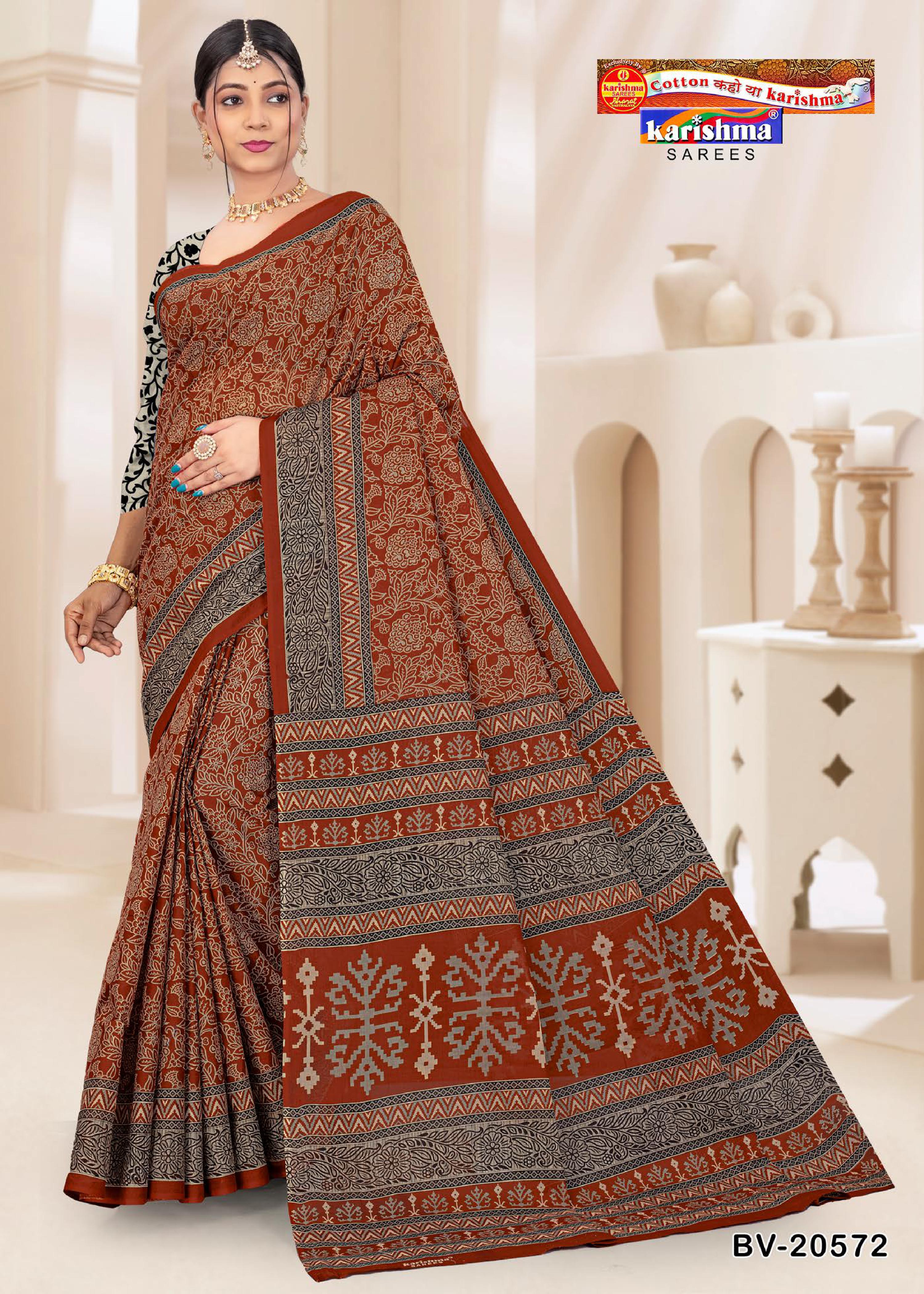 Maroon Pure Cotton Mulmul (Medium Soft) Saree With Floral Print And Modern Border