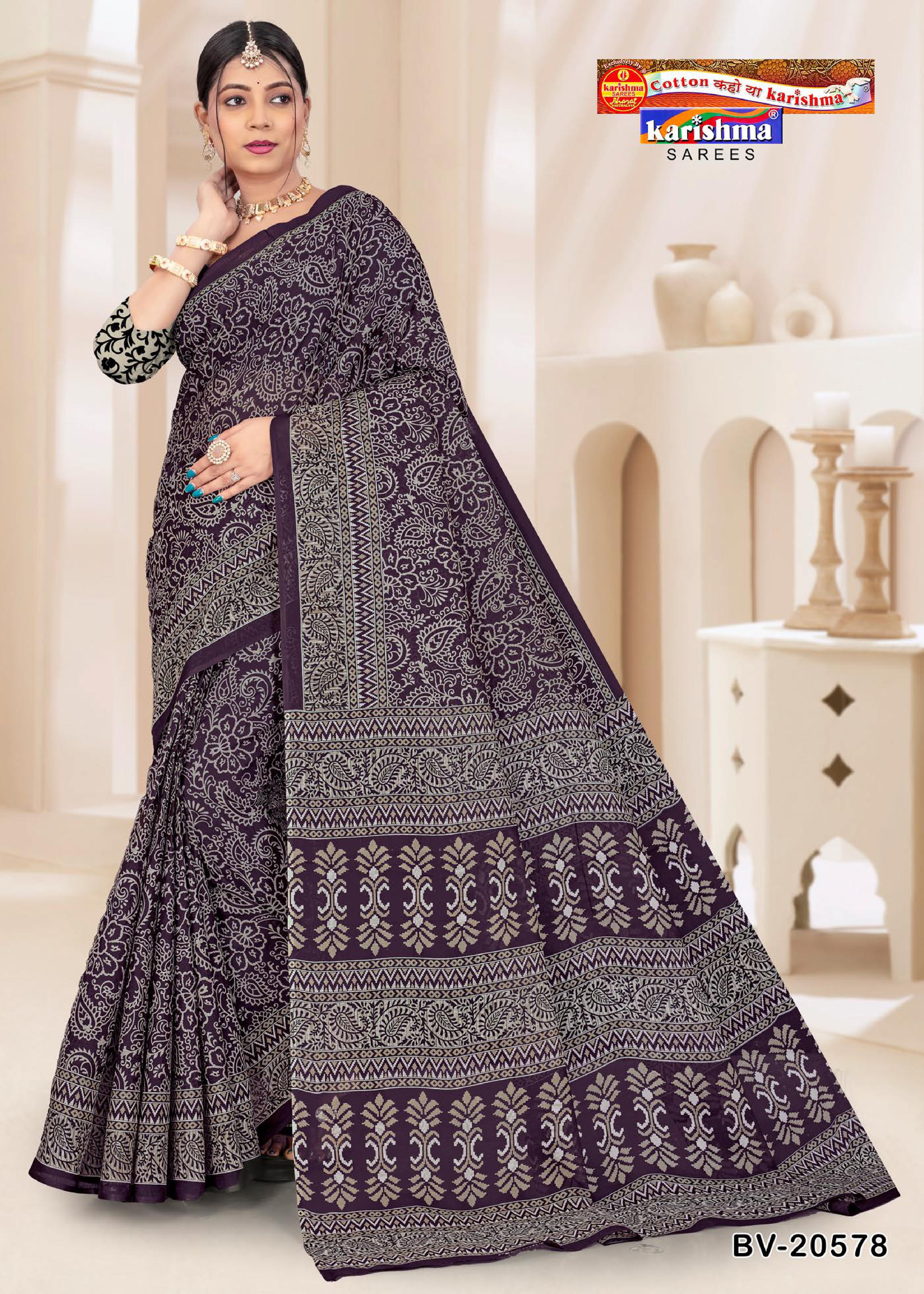 Black Pure Cotton Mulmul (Medium Soft) Saree With Floral Print And Modern Border
