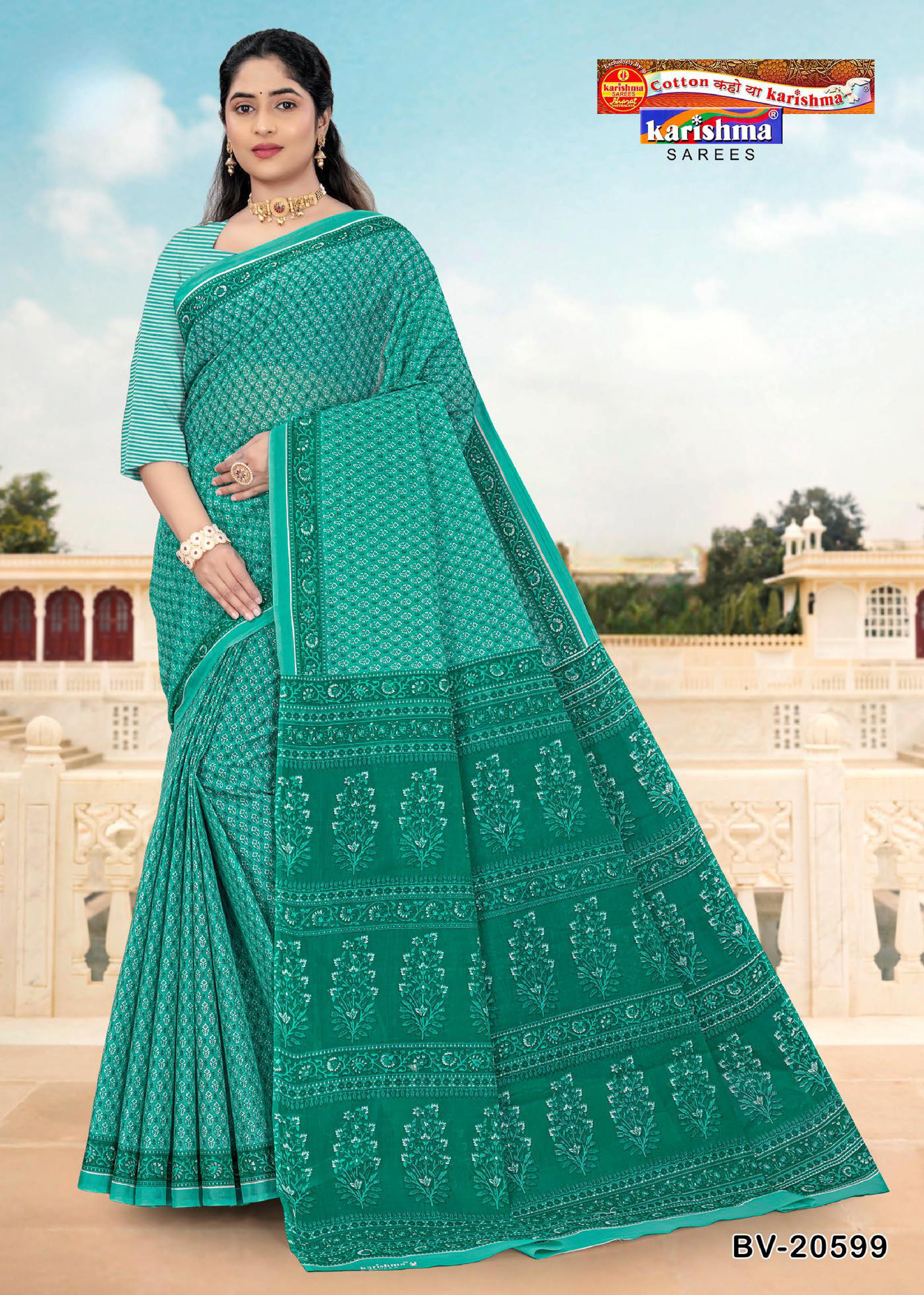Green Pure Cotton Mulmul (Medium Soft) Saree With Traditional Print