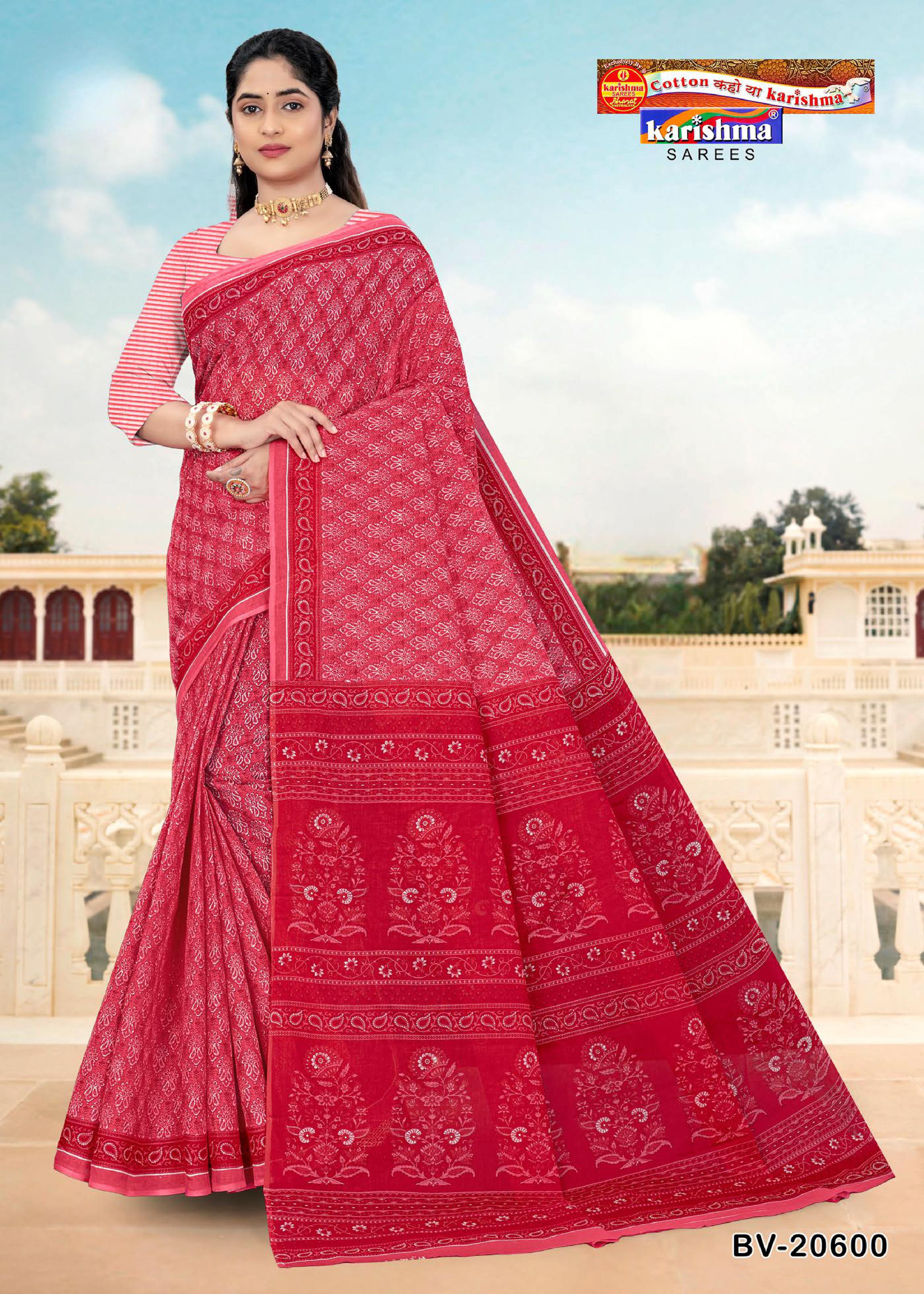 Pink Pure Cotton Mulmul (Medium Soft) Saree With Traditional Print