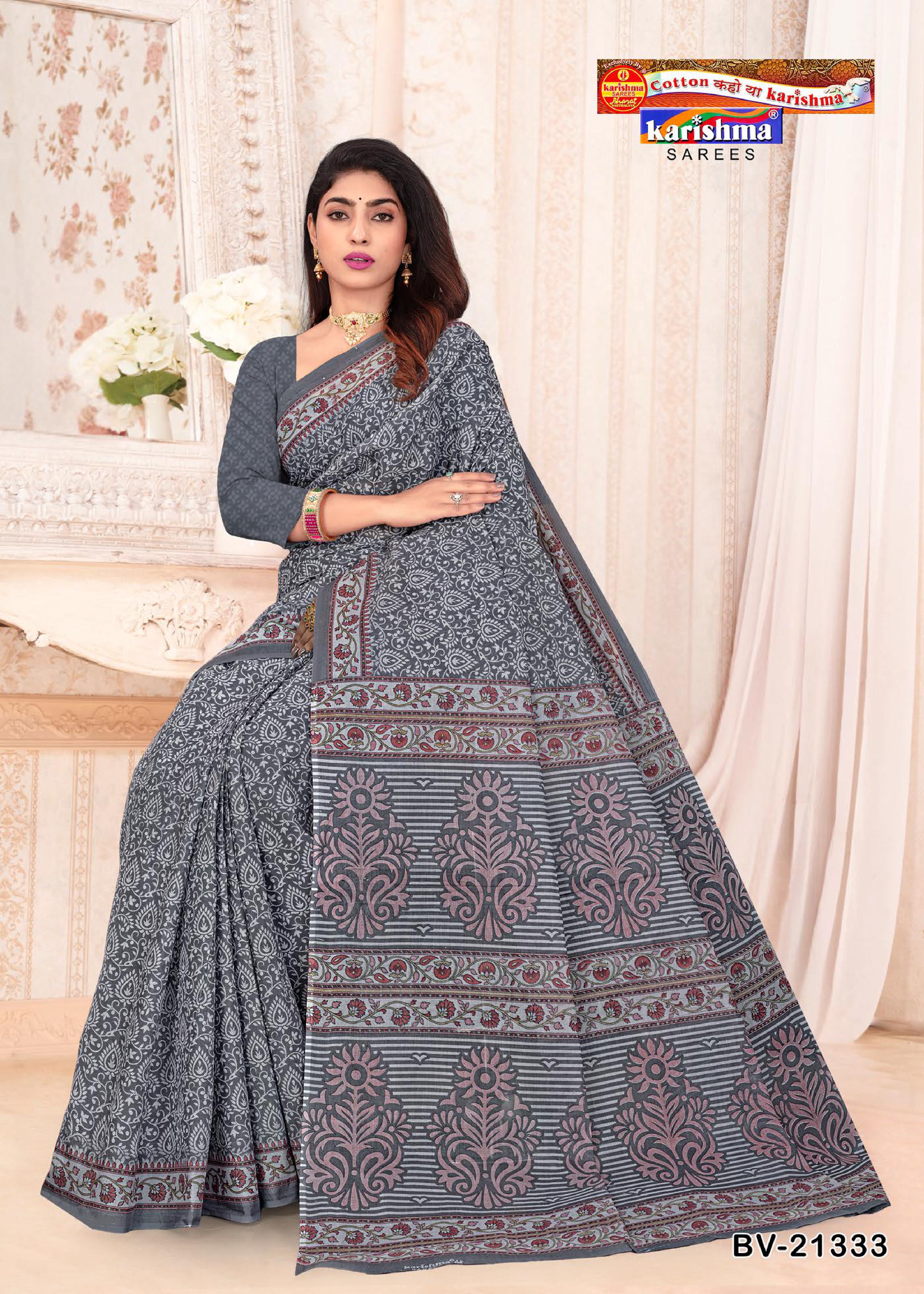 Grey Pure Cotton Mulmul (Medium Soft) Saree With Beautiful Design
