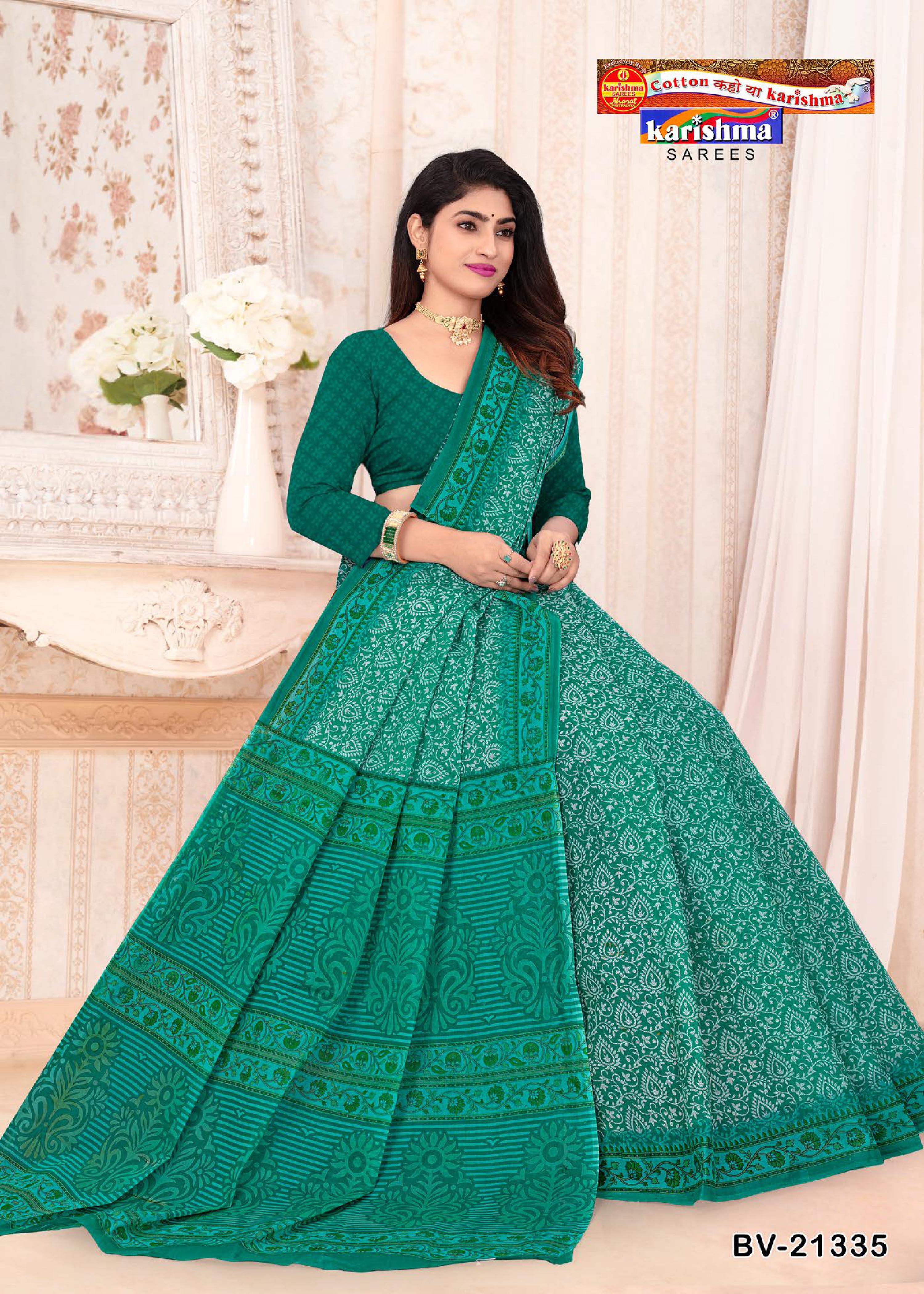 Teal Pure Cotton Mulmul (Medium Soft) Saree With Beautiful Design