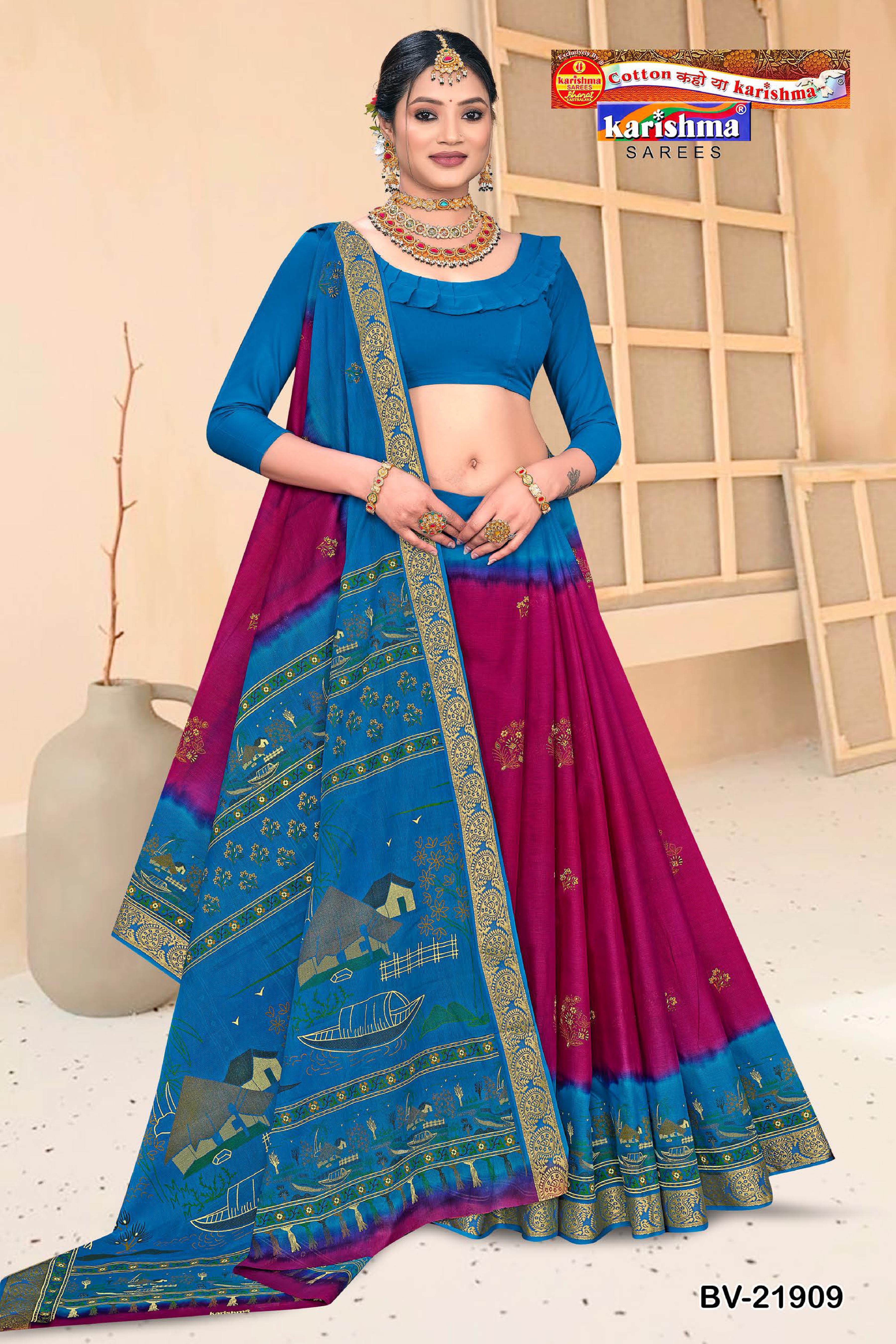 Pink Pure Cotton Malai (Soft) Saree With Traditional Print And Border