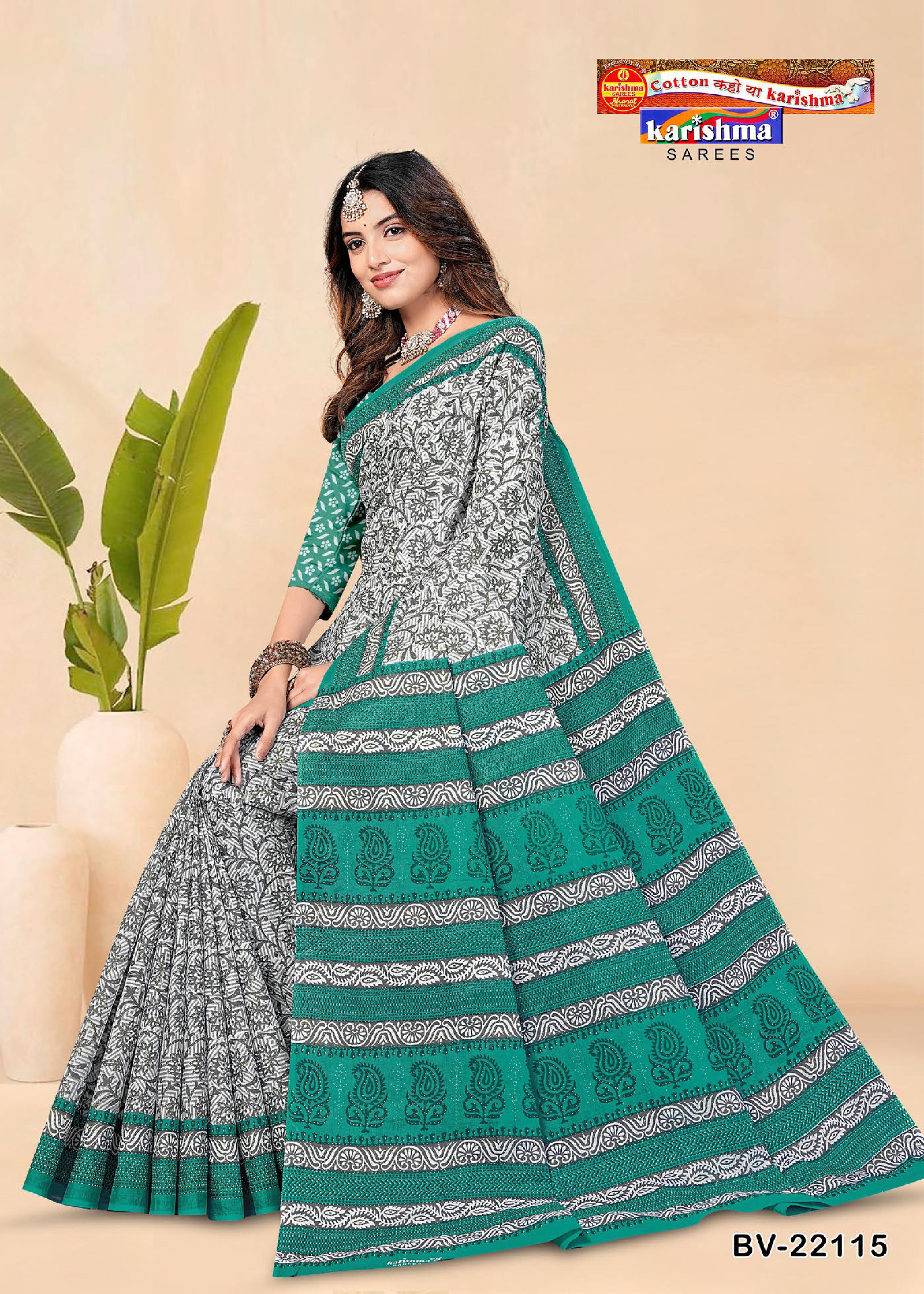 Grey And Teal Pure Cotton Mulmul (Stiff) Saree With Abstract Print