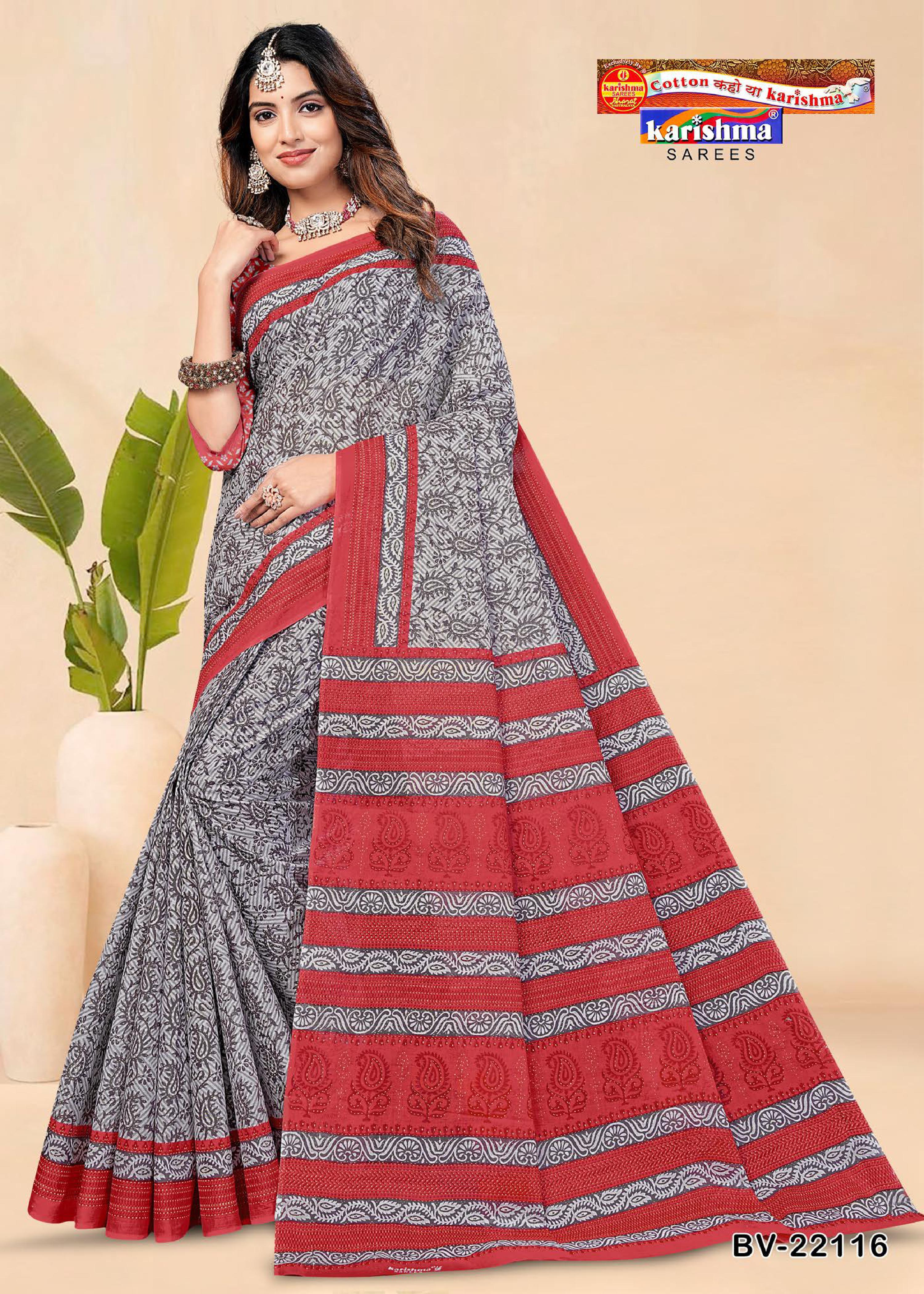 Grey And Peach Pure Cotton Mulmul (Stiff) Saree With Abstract Print