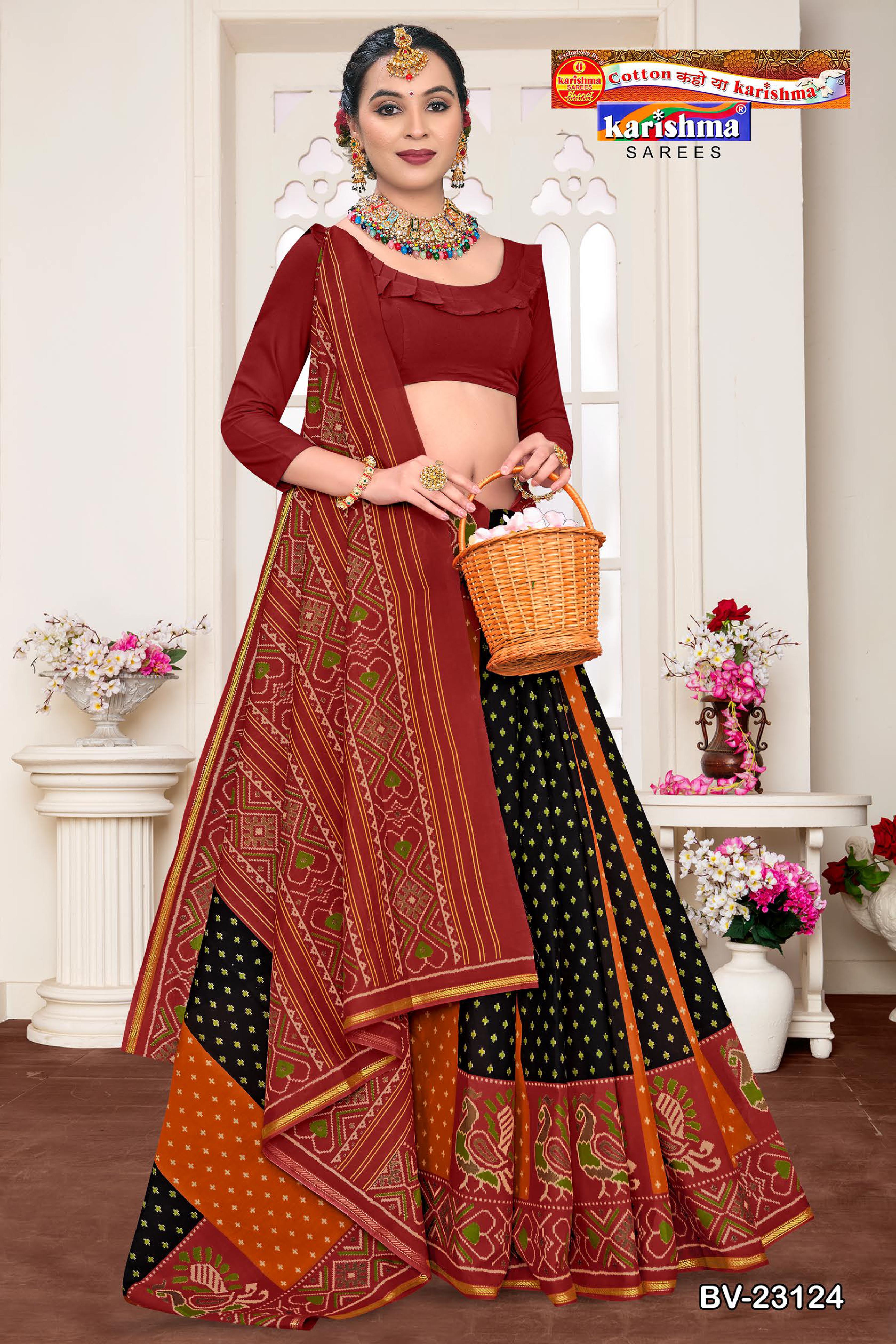 Maroon And Black And Rust Orange Pure Cotton Muslin (Soft) Saree With Beautiful Multiple Traditional Design