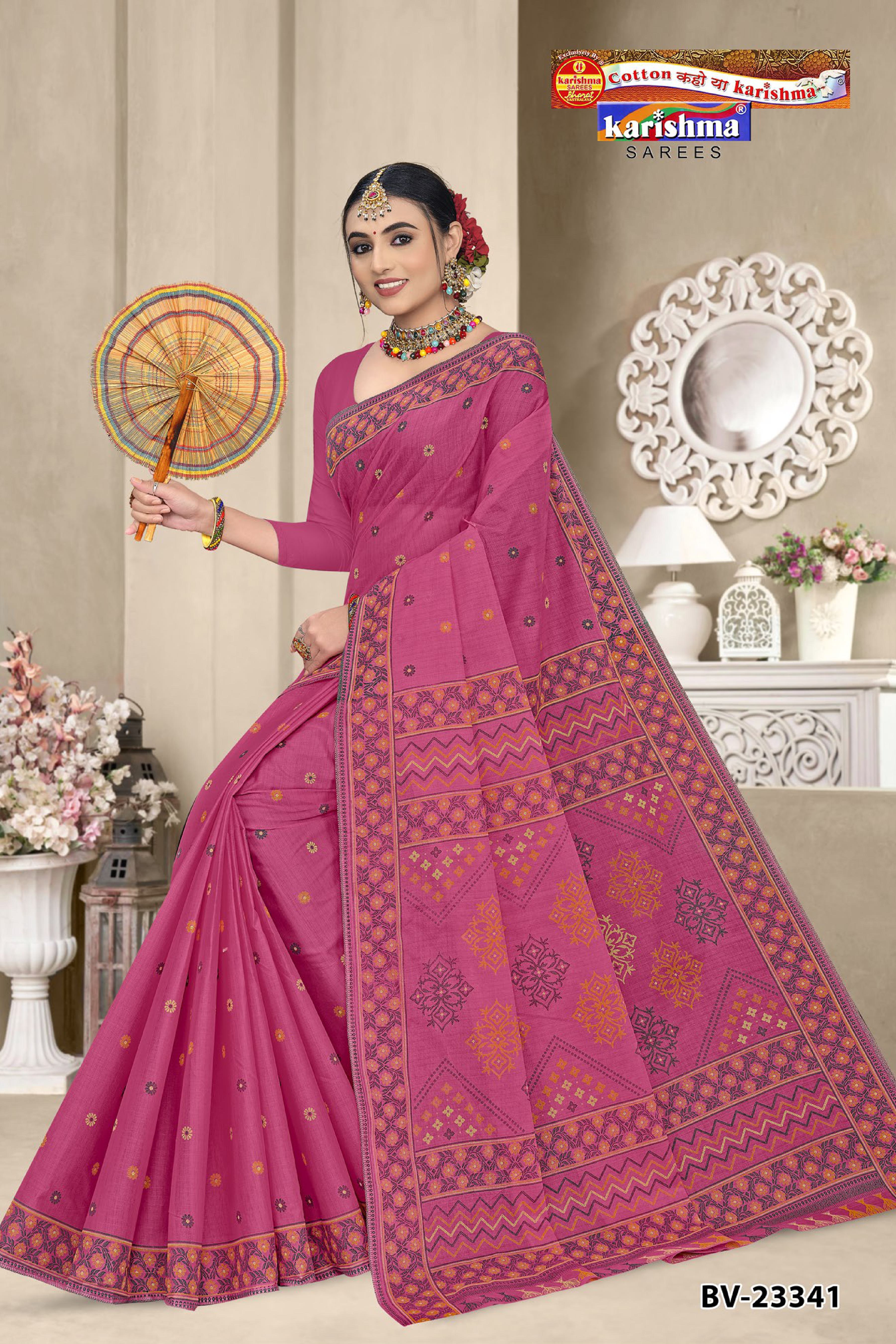 Pink Pure Cotton Mulmul (Medium Soft) Saree with Delicate Floral Design
