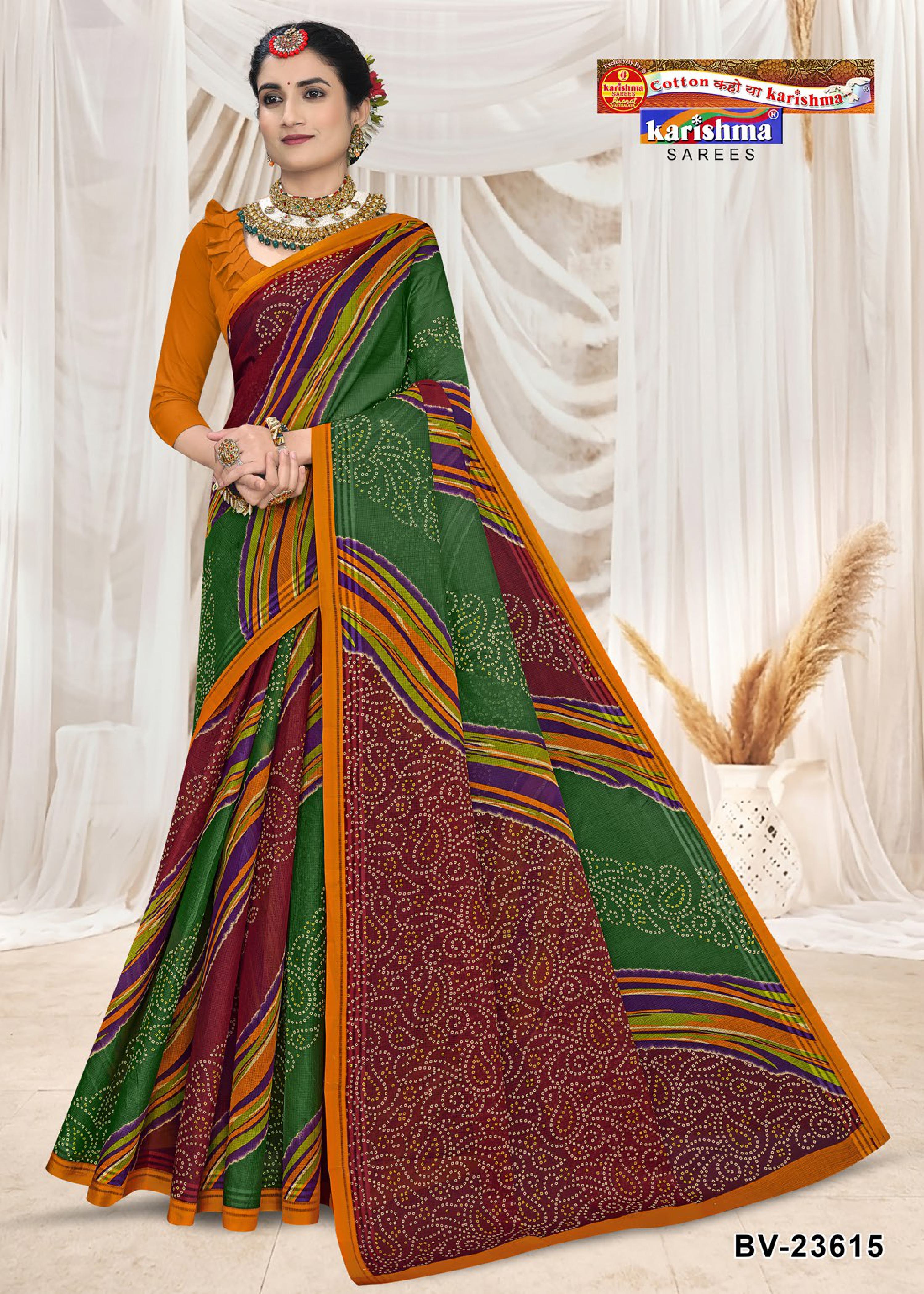 Green Pure Cotton Mulmul (Stiff) Saree With Traditional Pattern Print