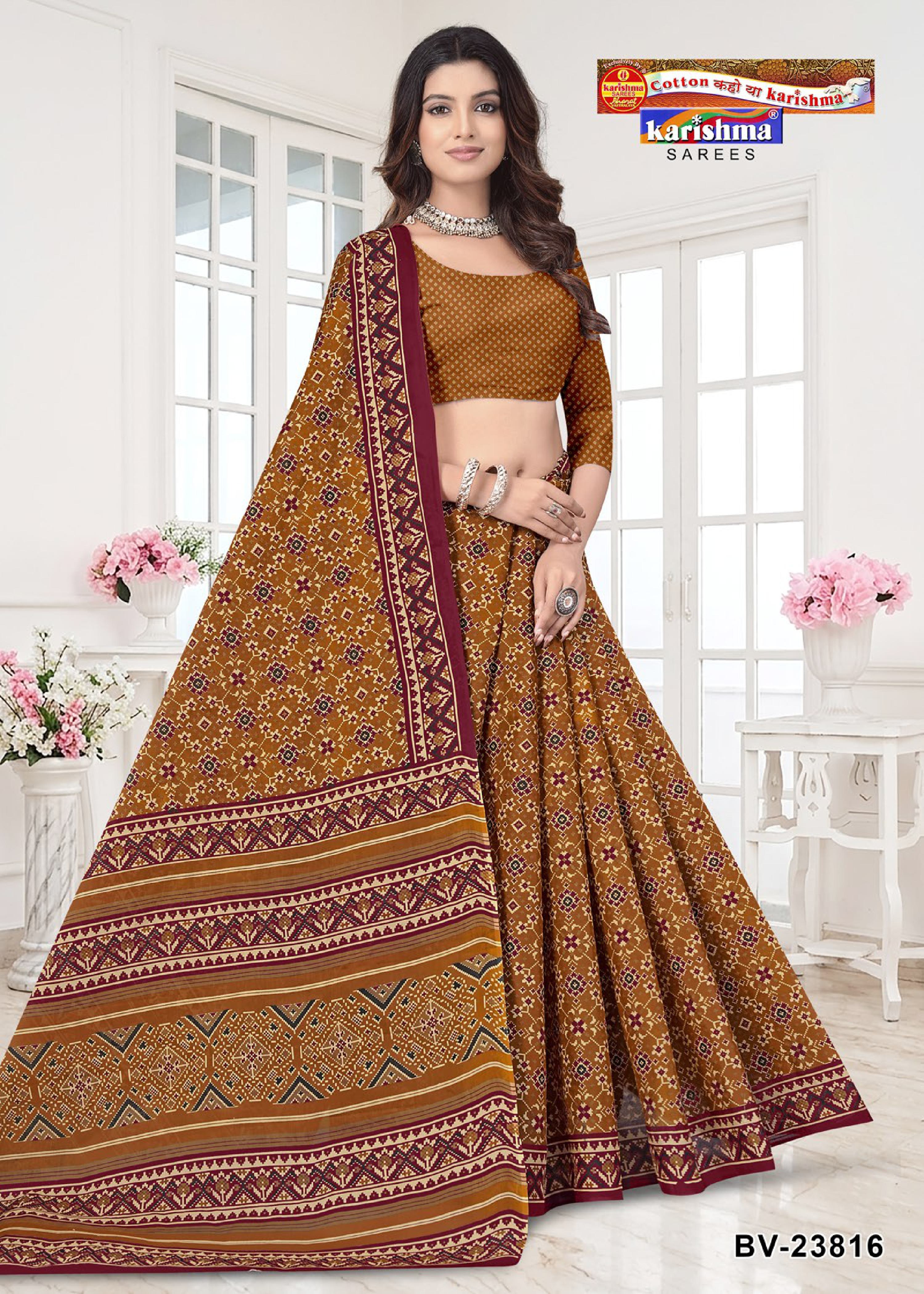 Mustard Pure Cotton Mulmul (stiff) Saree With Beautiful Patola Design.