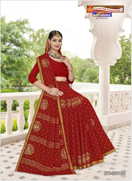 Red Royal Red Sindoor Zari Border Malai Pure Cotton Saree