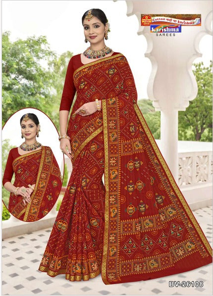Red Royal Red Sindoor Zari Border Malai Pure Cotton Saree
