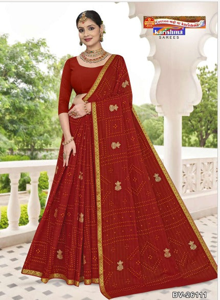 Red Royal Red Sindoor Zari Border Malai Pure Cotton Saree