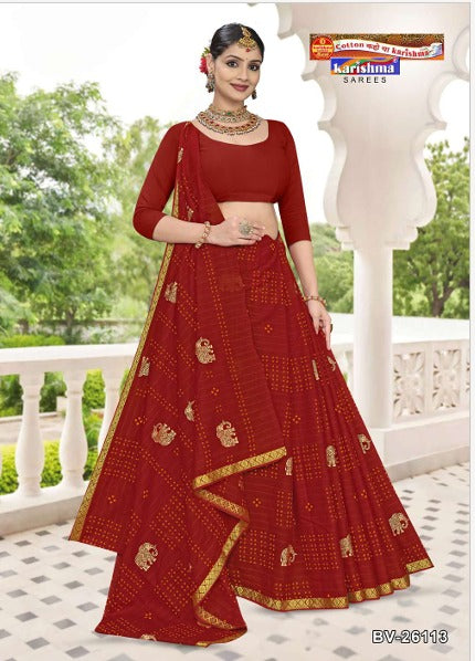 Red Royal Red Sindoor Zari Border Malai Pure Cotton Saree