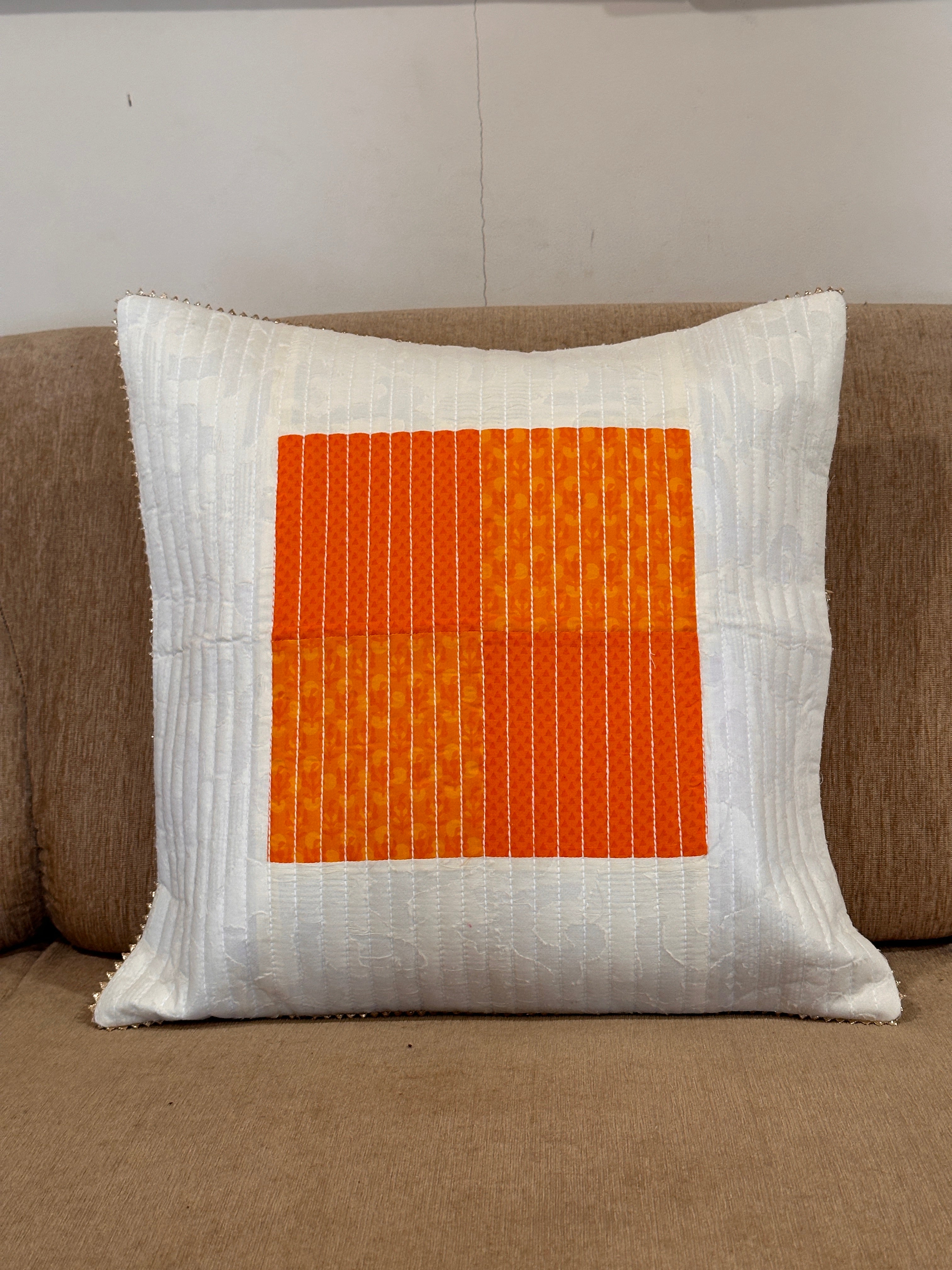 Yellow Orange Patchwork Design Quilted Cotton Square Cushion Cover