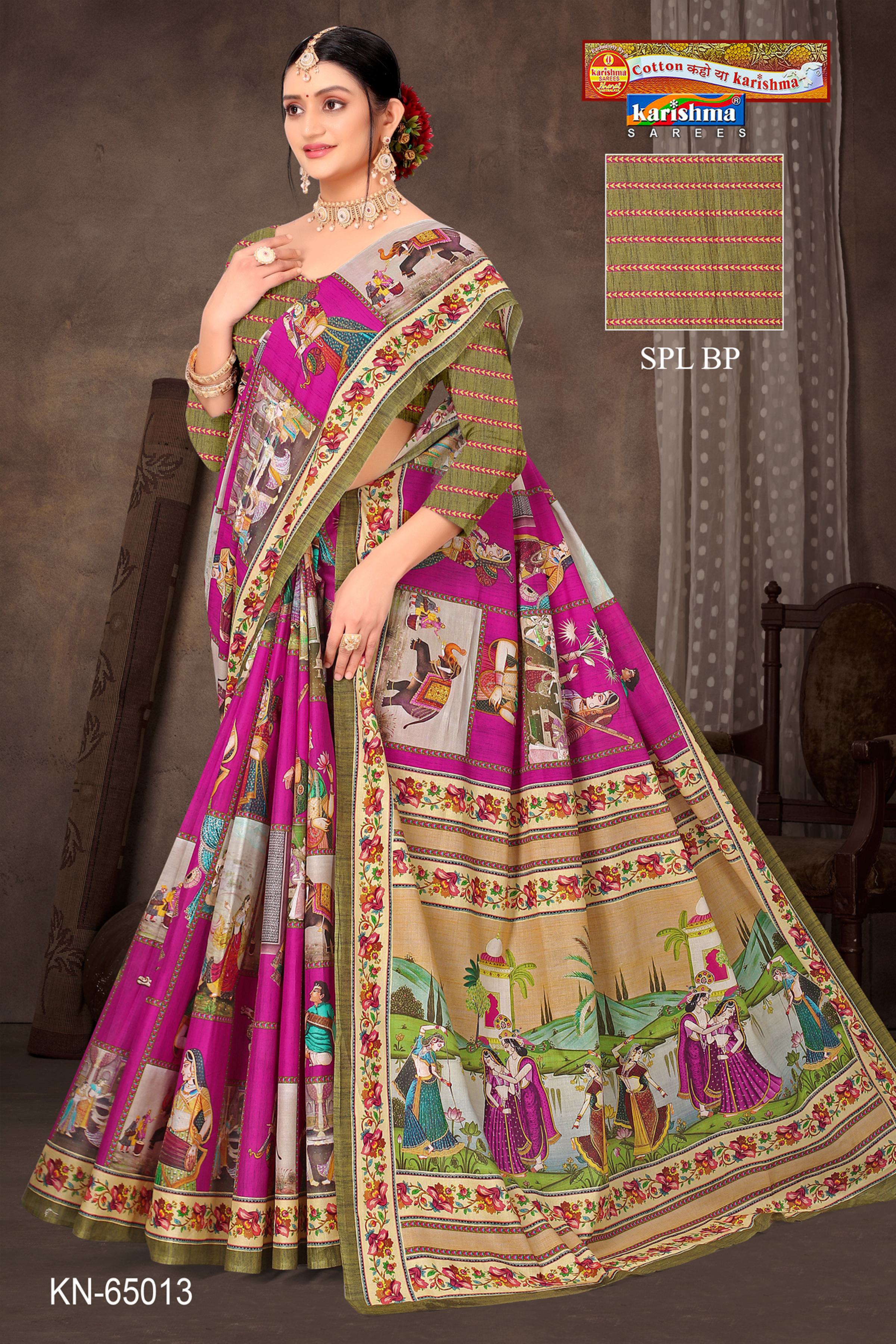 Pink Pure Cotton Malai (Soft) Saree With Traditional Animal Print And Vibrant Colour