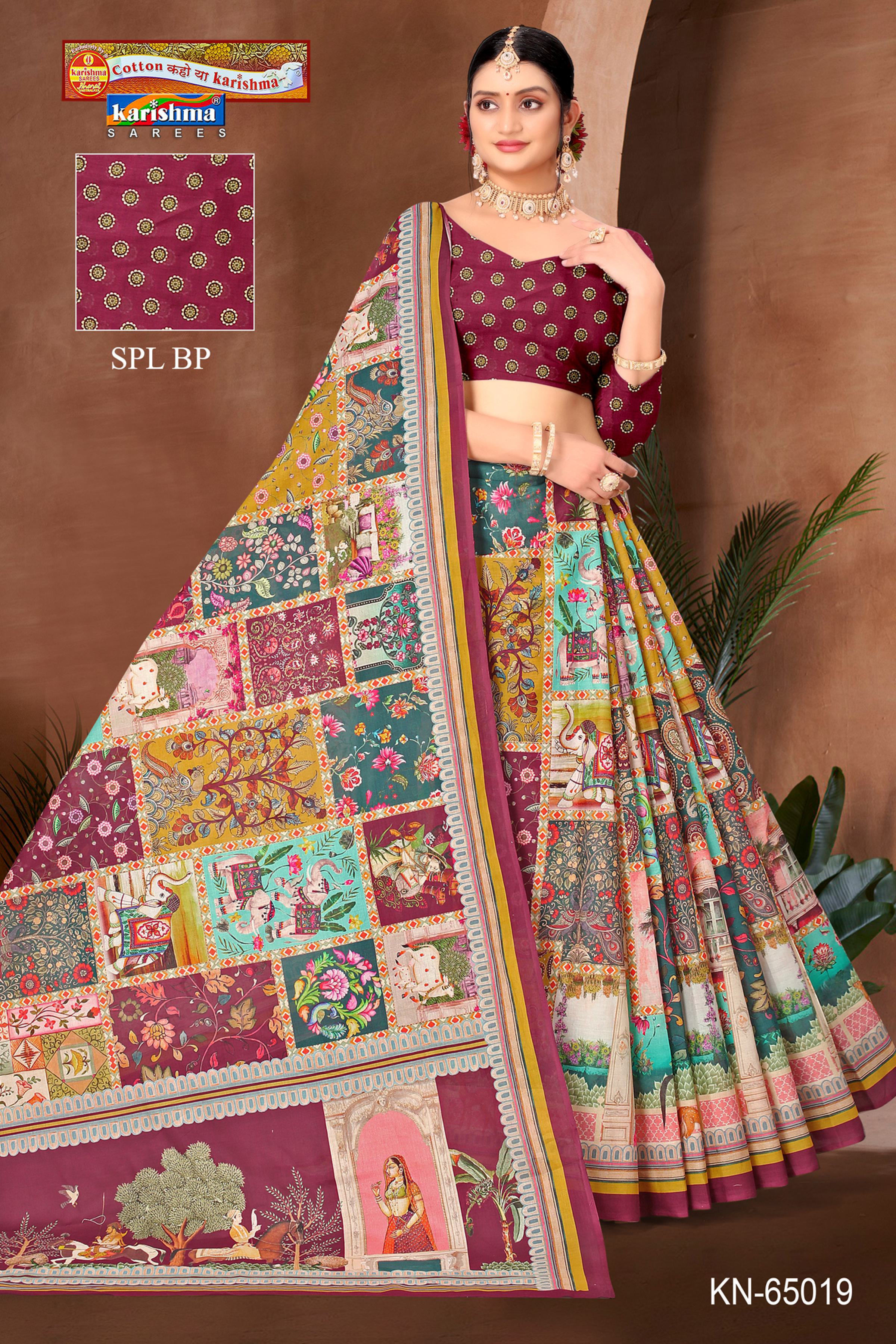 Maroon Pure Cotton Malai (Soft) Saree With Traditional Animal Print And Vibrant Colour