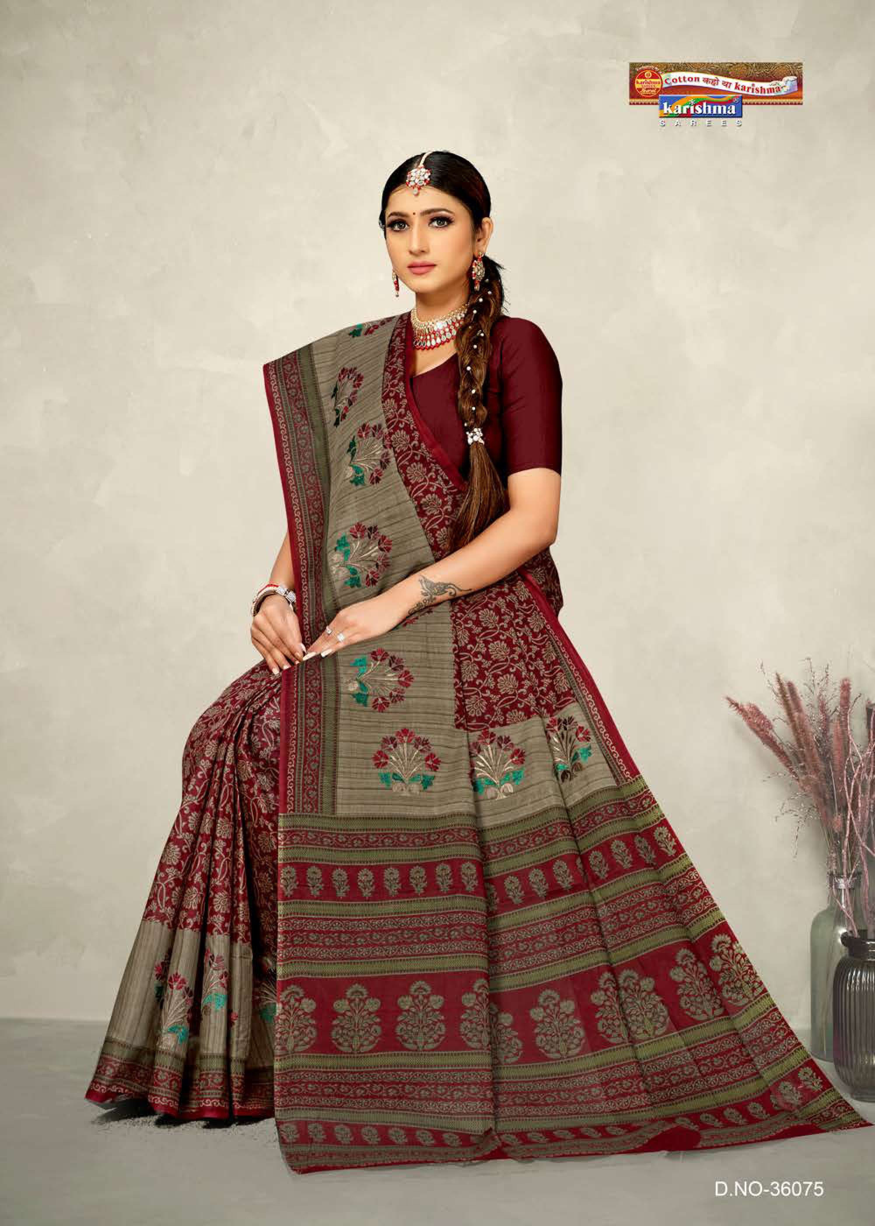 Red Pure Cotton Mulmul (Medium Soft) Saree With Floral Print And Beautiful Embroidery