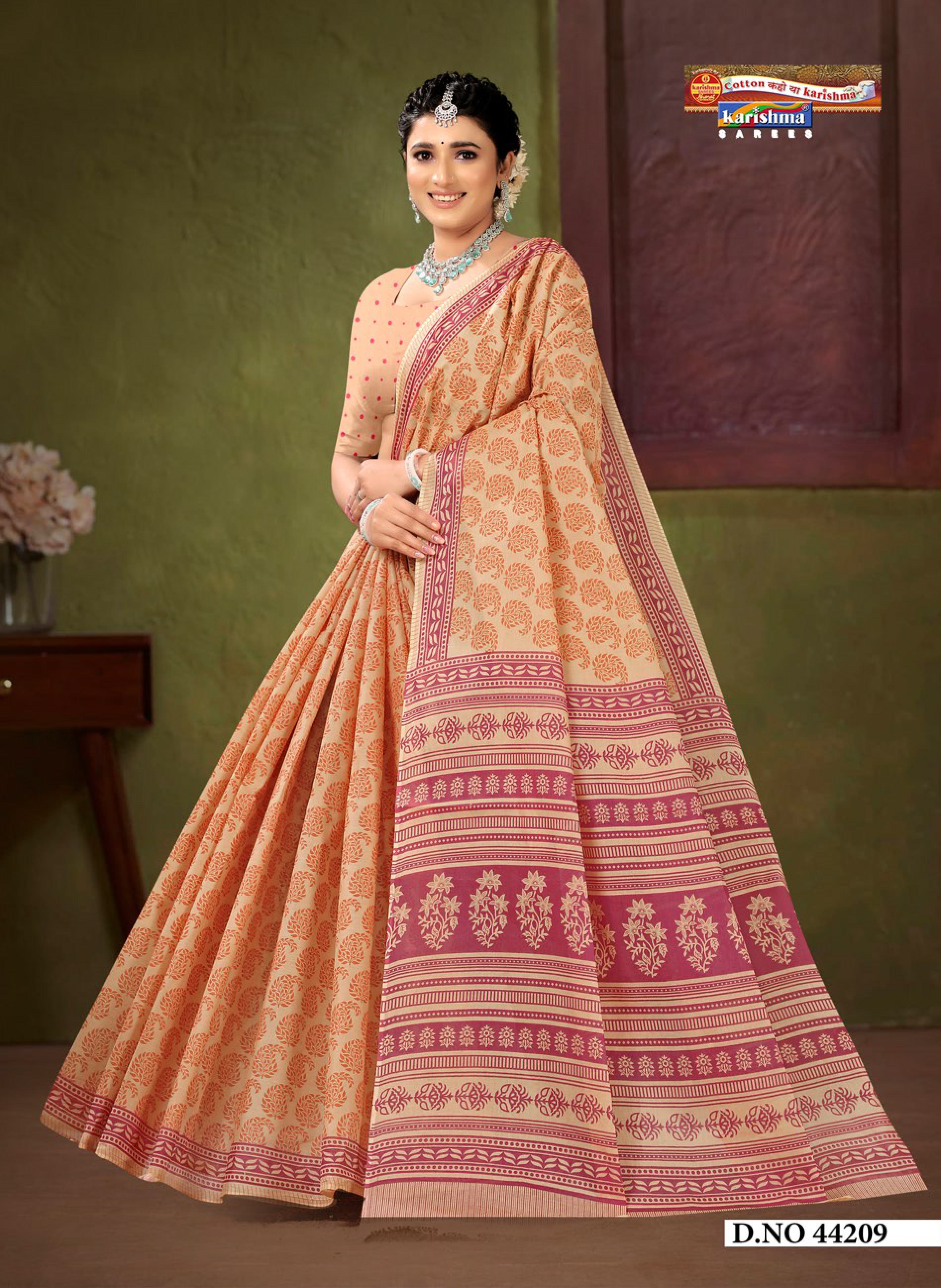 Brown Pastel Sanganeri Floral Design Printed Pure Soft Malai Cotton Saree