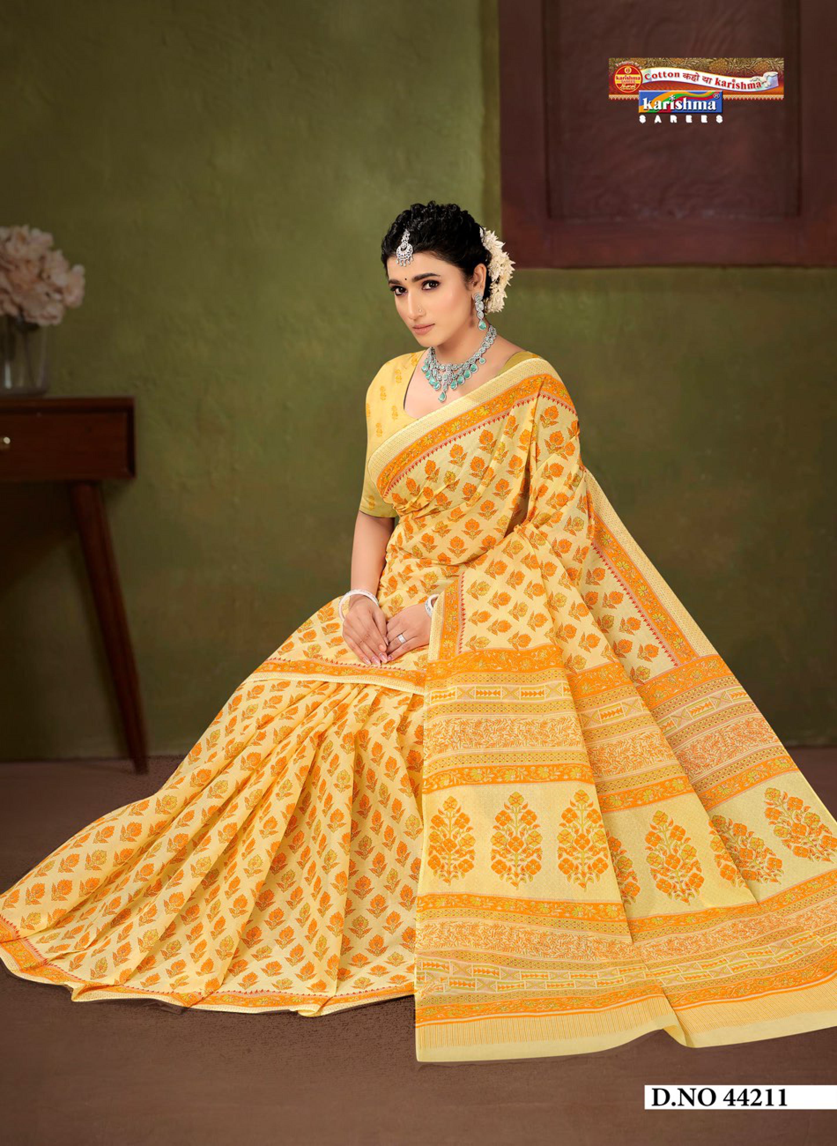 Yellow Pastel Sanganeri Floral Design Printed Pure Soft Malai Cotton Saree