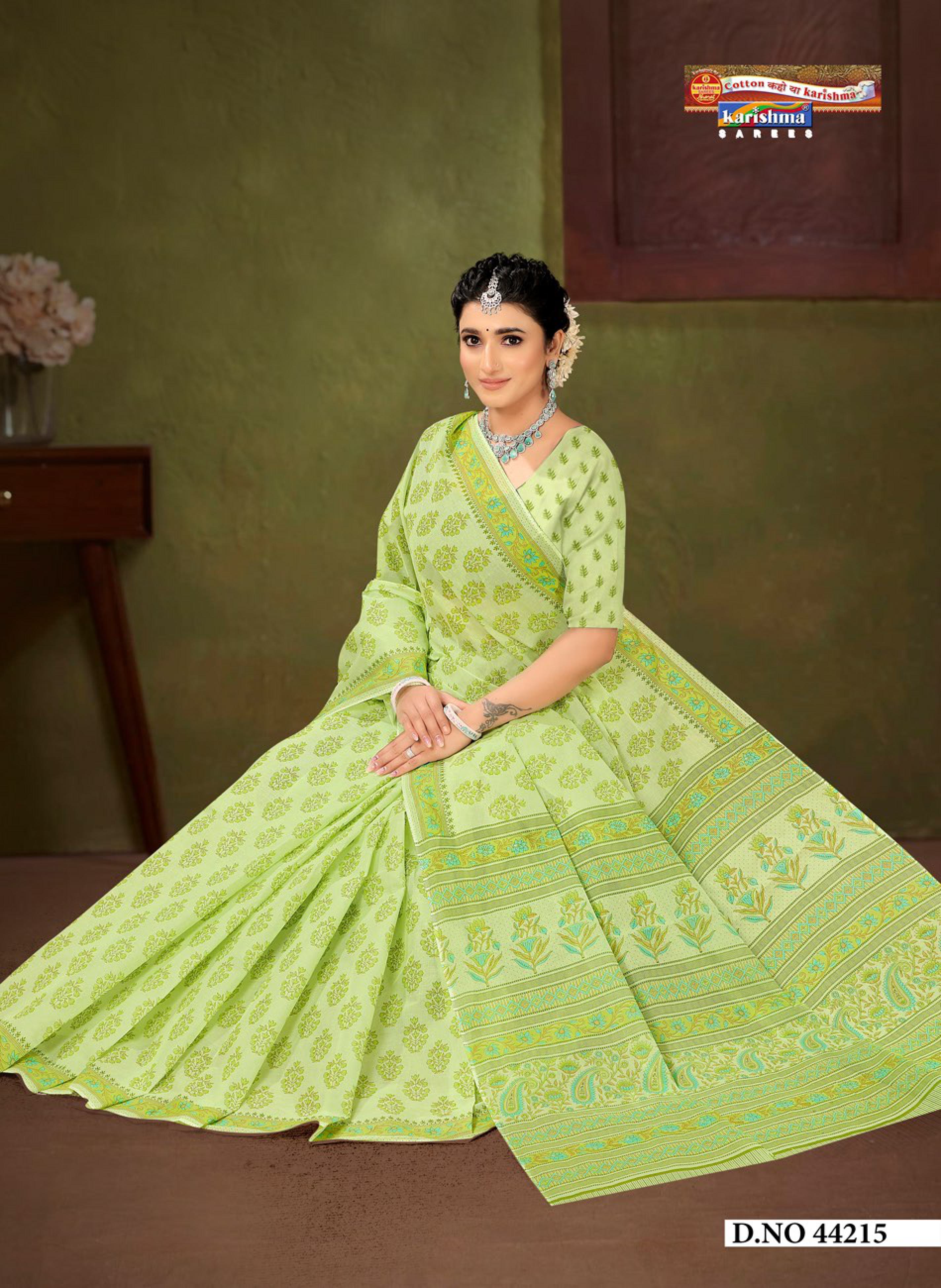 Lime Pastel Sanganeri Floral Design Printed Pure Soft Malai Cotton Saree