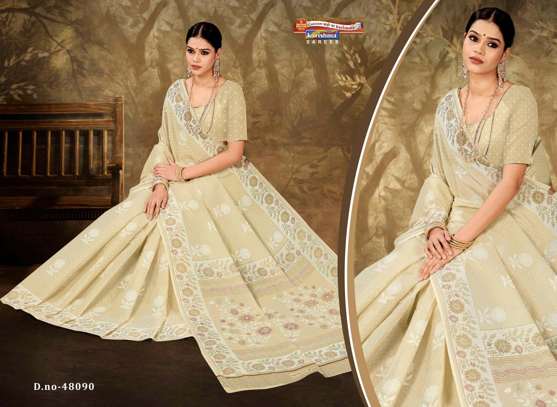 Beautiful Beige Pure Cotton Malai (Soft) Saree With Elegant Floral Print