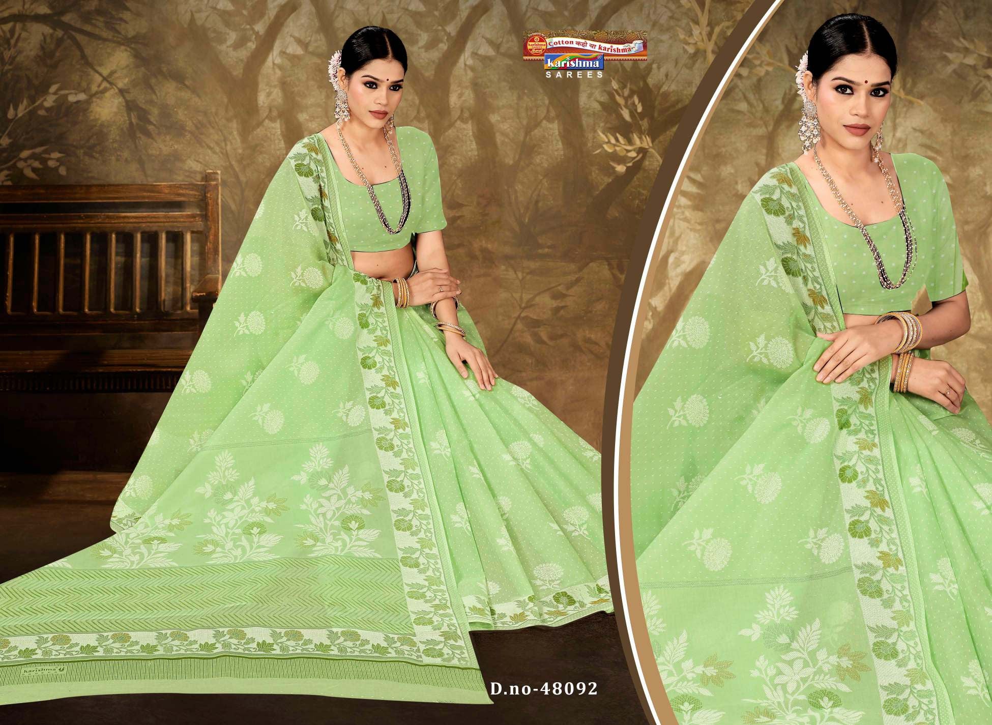 Beautiful Pista Pure Cotton Malai (Soft) Saree With Elegant Floral Print