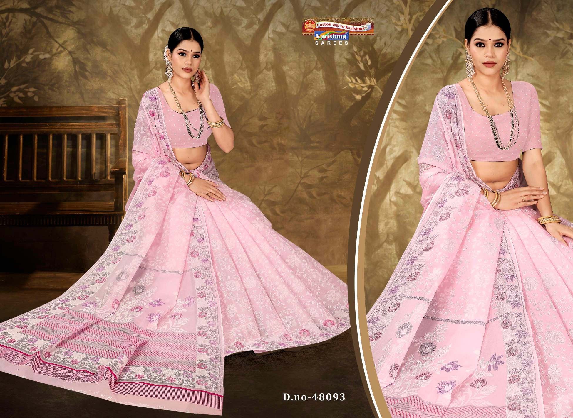 Beautiful Pink Pure Cotton Malai (Soft) Saree With Elegant Floral Print