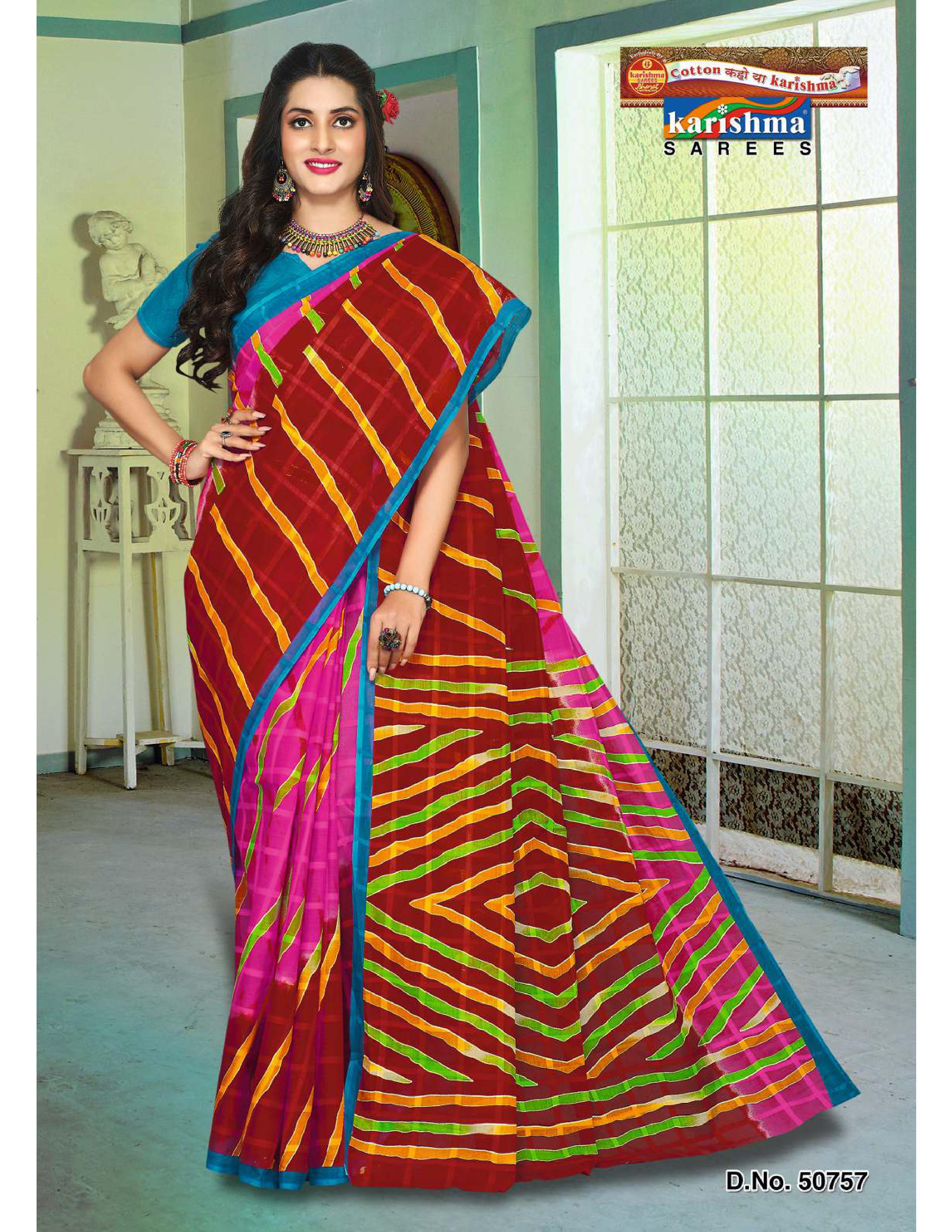 Maroon Traditional Colourful Tie Dye Style Leheriya Pattern Printed Mulmul Pure Cotton Saree