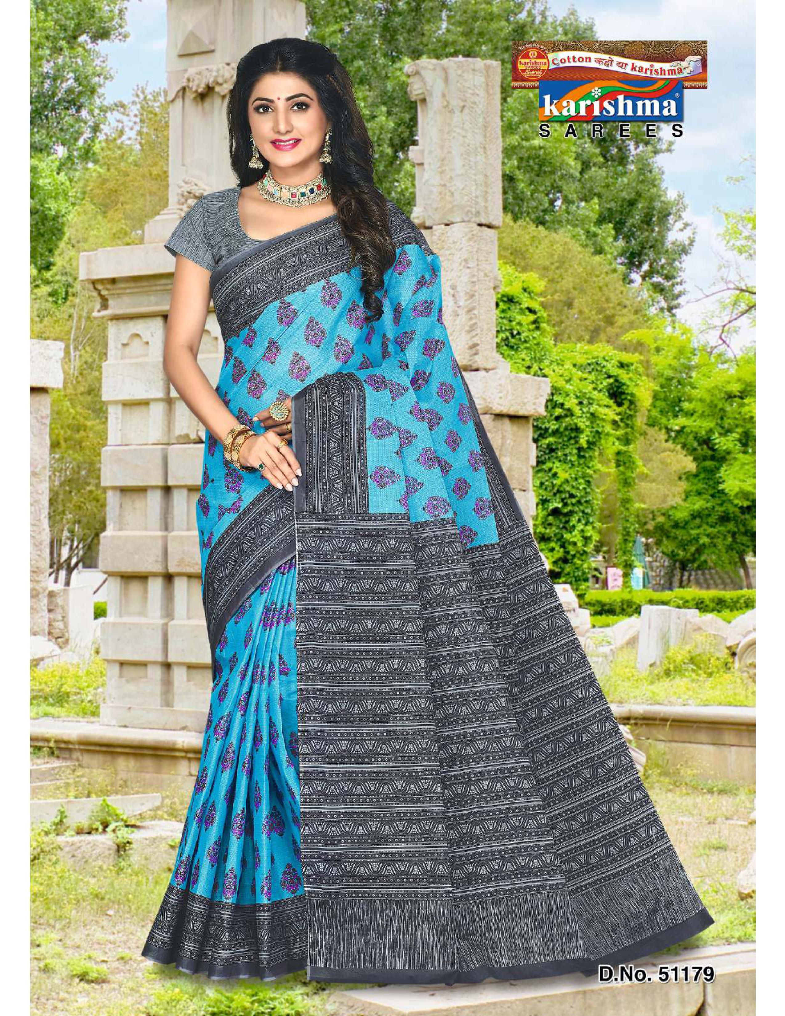 Blue Designer Printed Everyday Wear Pure Mulmul Cotton Saree