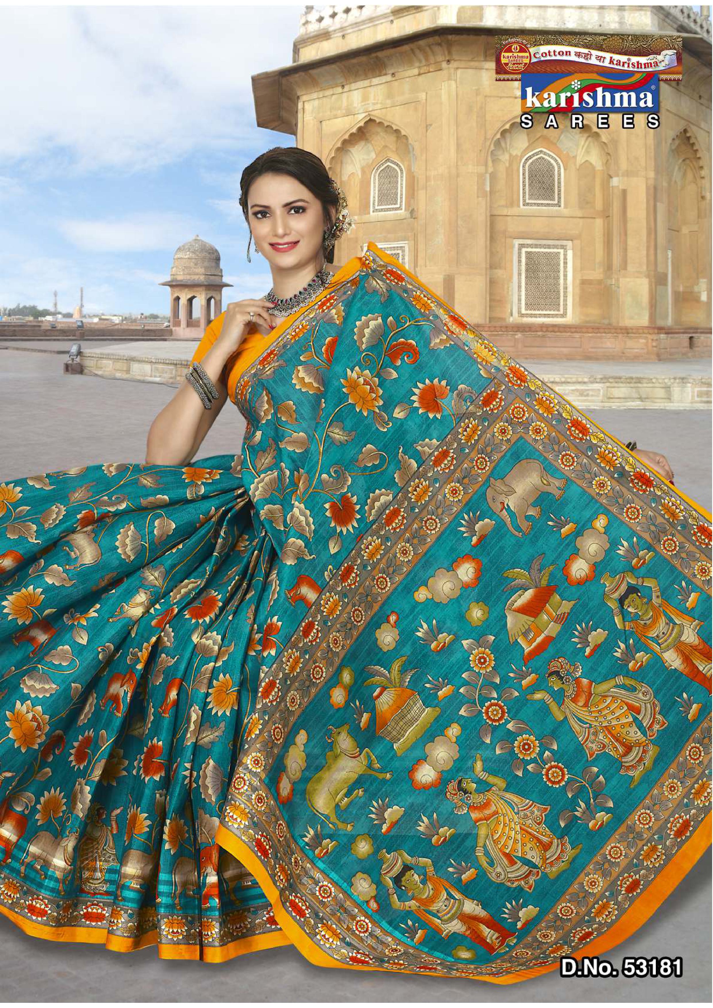 Teal Pure Coton Mulmul (Stiff) Saree With Figure Print