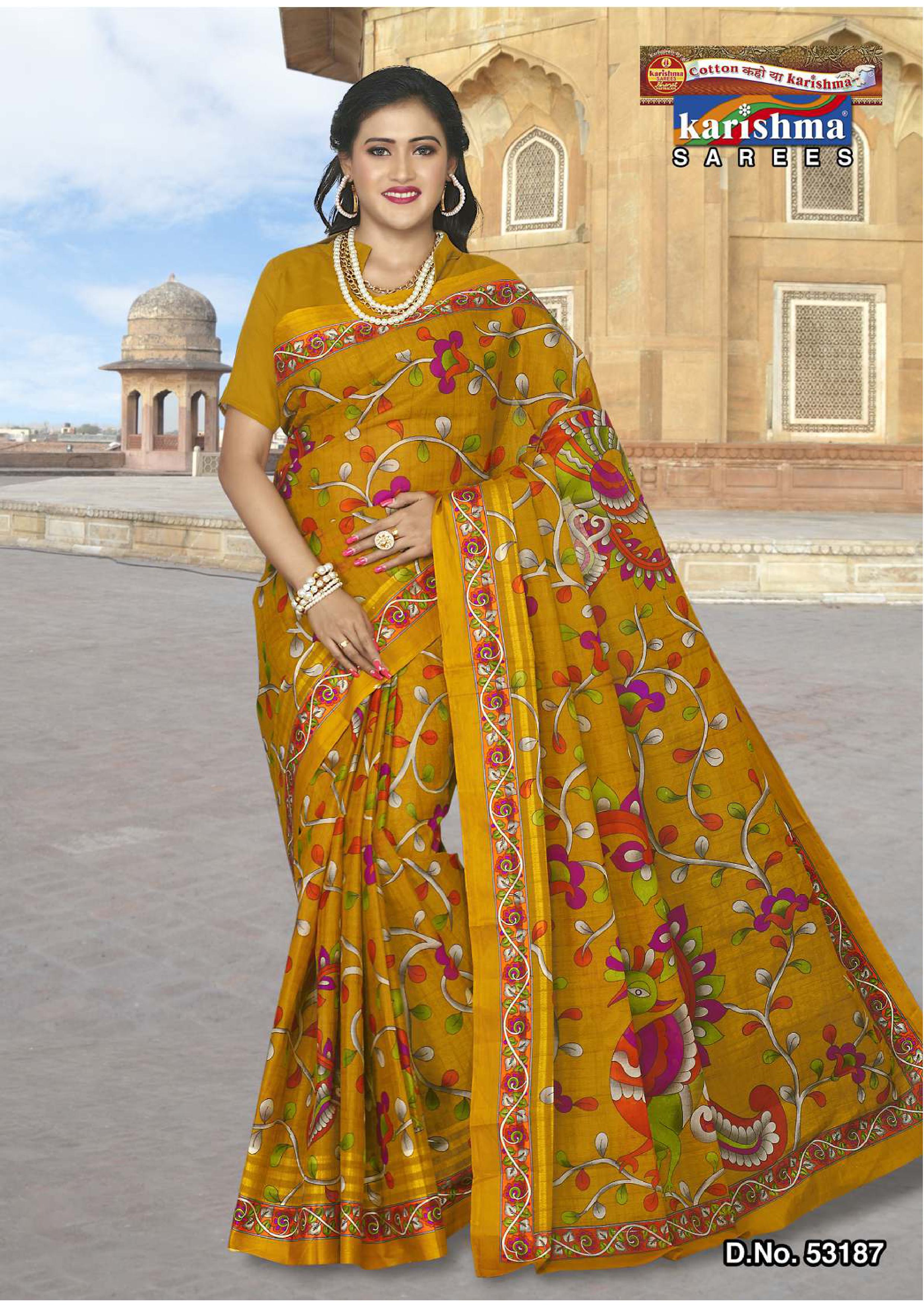 Yellow Pure Coton Mulmul (Stiff) Saree With Figure Print