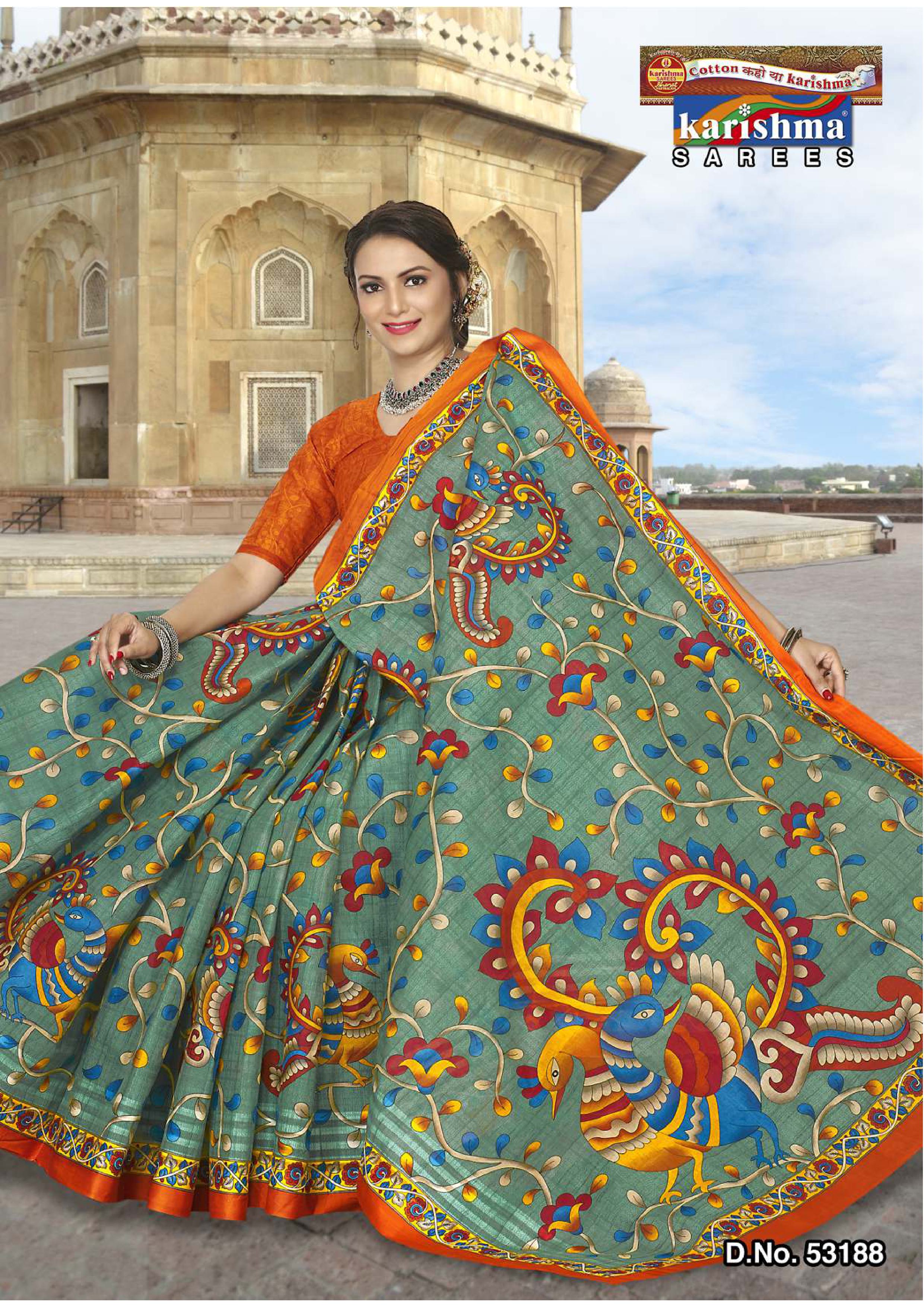 Green Pure Coton Mulmul (Stiff) Saree With Figure Print
