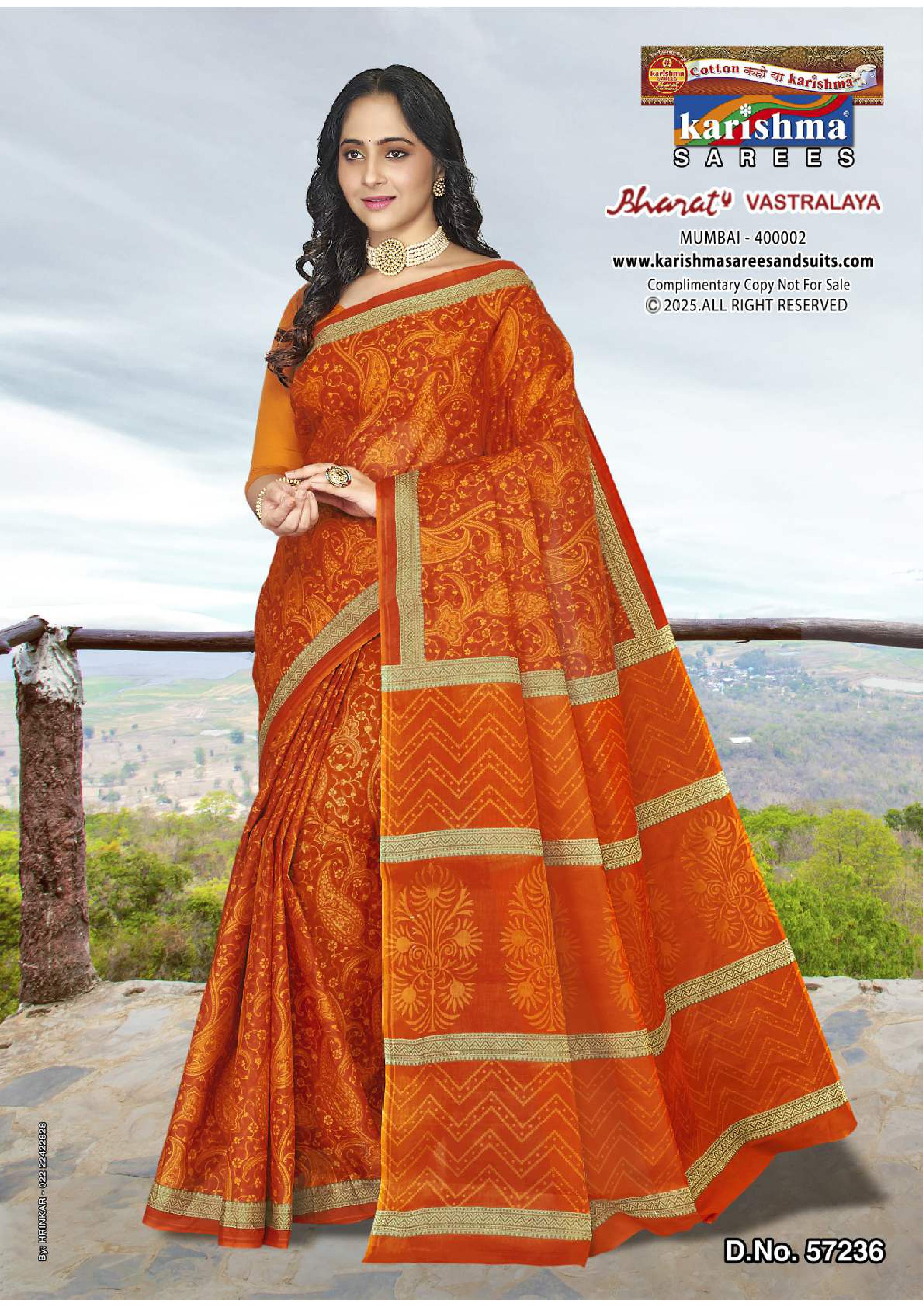 Orange Pure Cotton Mulmul (Medium Soft) Saree With Beautiful Big Paisley Print