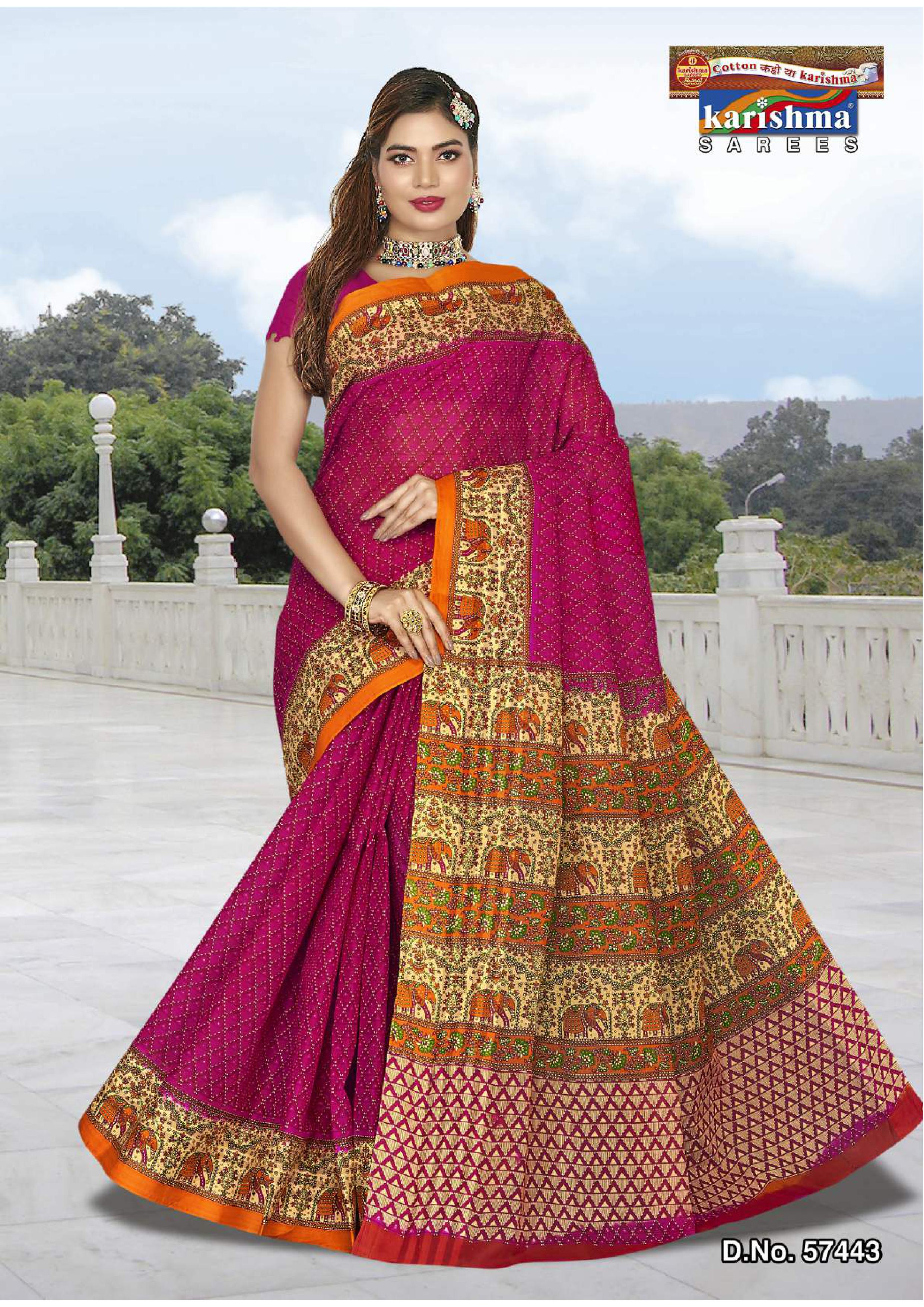 Pink Pure Cotton Mulmul (Stiff) Saree With Geomatric Print And Floral Border