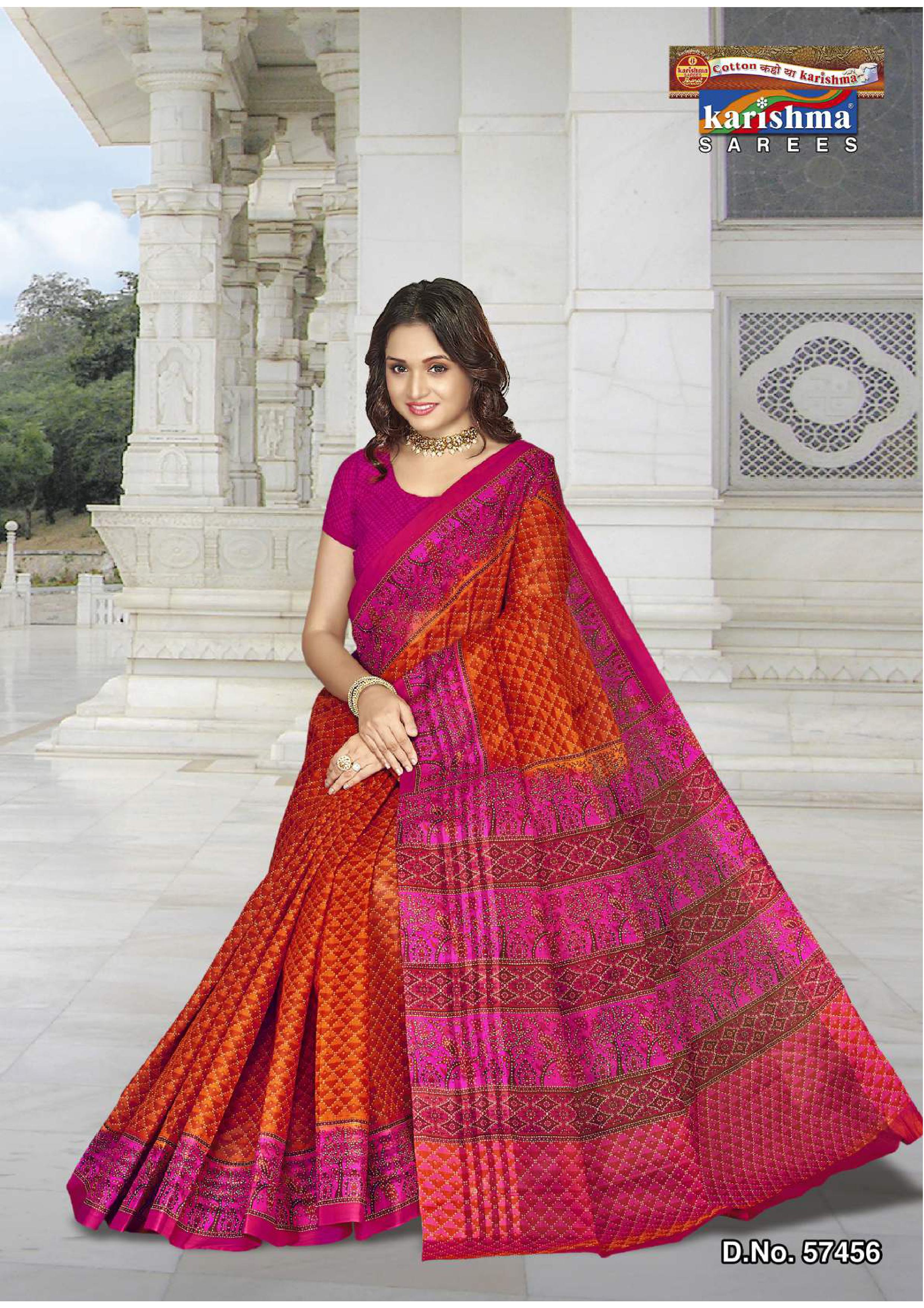 Rust Orange Pure Cotton Mulmul (Stiff) Saree With Geomatric Print And Floral Border