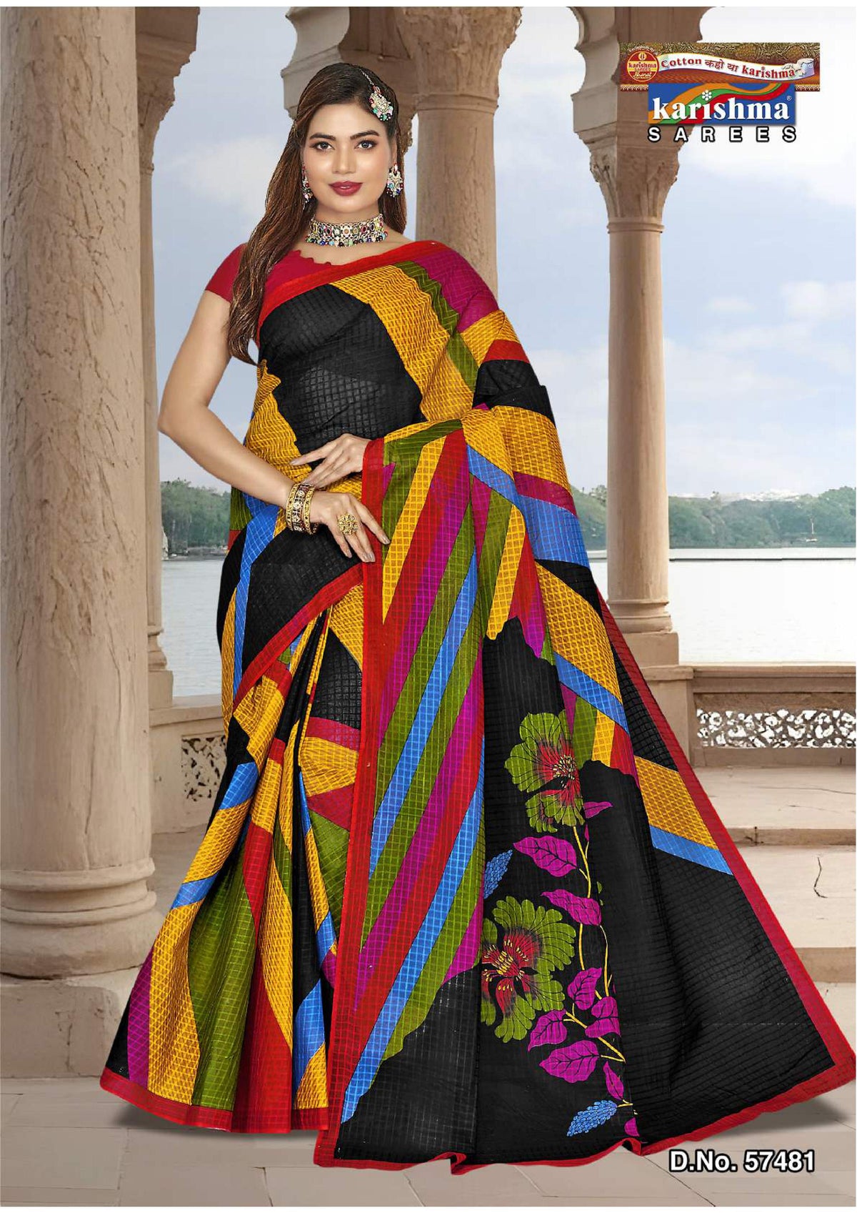 Black And Yellow Geomatric And Floral Design Mulmul (Crips) Saree