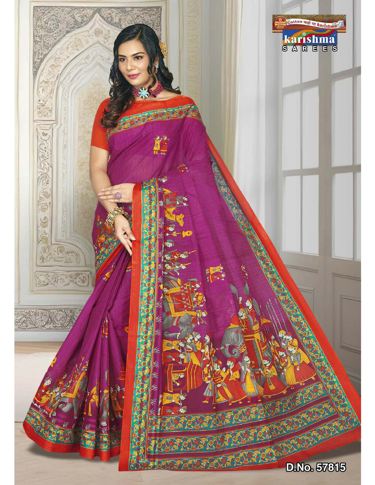 Purple Figure Design Mulmul (Crisp) Saree