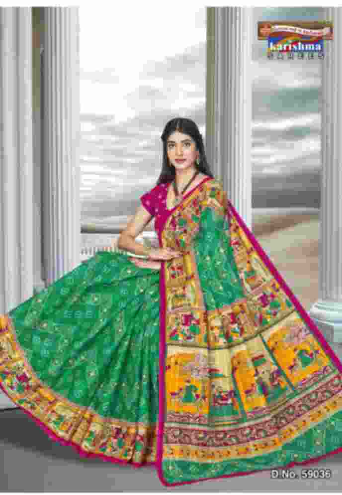 Green Pure cotton (stiff) saree with traditional bandhani print and delicate rajasthani folk art border design.