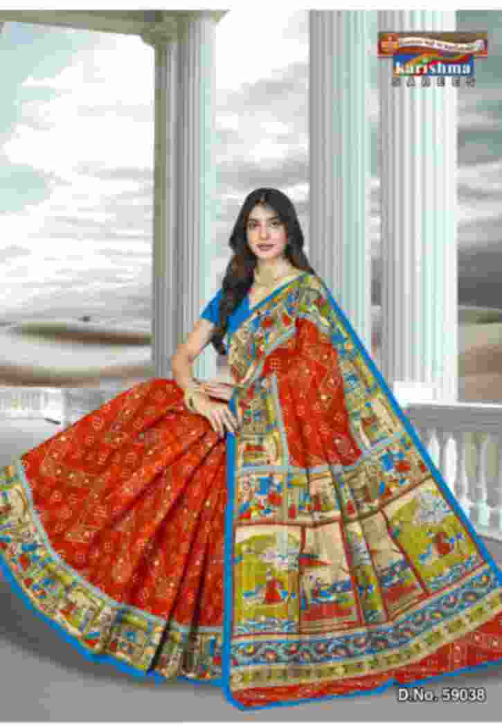 Dark Orange Pure cotton (stiff) saree with traditional bandhani print and delicate rajasthani folk art border design.