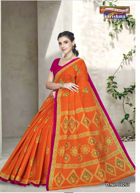 Orange Madhushree Delicate Print Mulmul Saree